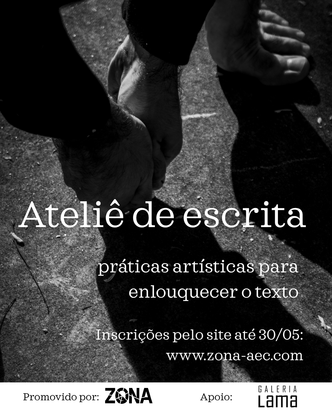 Escrever para tocar a língua.
Inscreva-se pelo site até 30/05: www.zona-aec.com
📌O quê: oficina transdisciplinar de produção artística do texto.
📌Quando: Sábados de junho, 16-18h
📌Onde: @galeria.lama
📌Quanto: R$ 400,00 inteira// R$ 320,00 (-20%) para pessoas artistas, professores, estudantes, LGBT+, negras e/ou indígenas.
**Em caso de necessidade financeira específica, entre em contato para estabelecermos um diálogo.
Imagens fotografadas por @thaisalvez.imagem