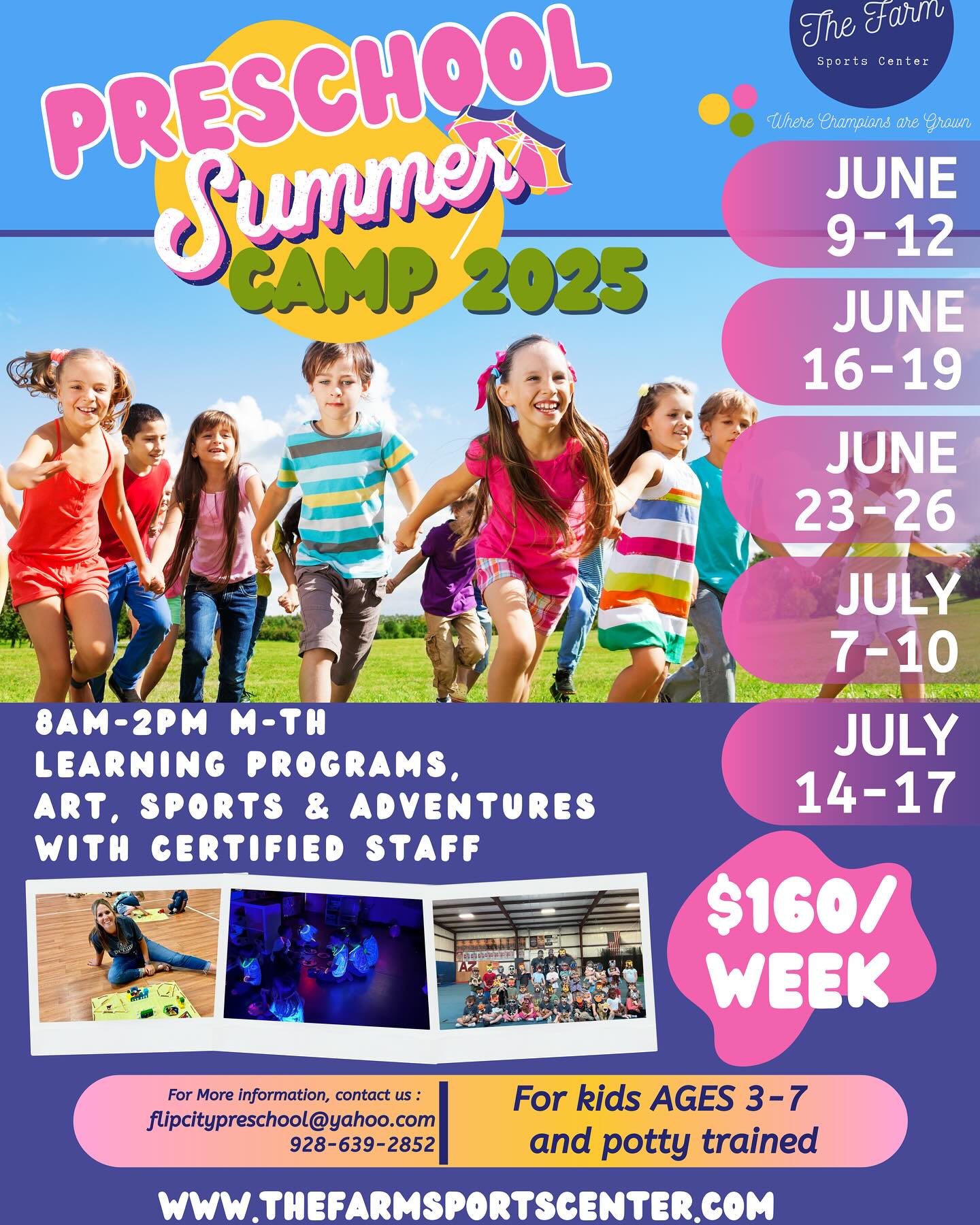 Now enrolling summer camps for ages 3-7! Contact us at info@thefarmsportscenter.com to save your spot today. Space is limited. 928-639-2852