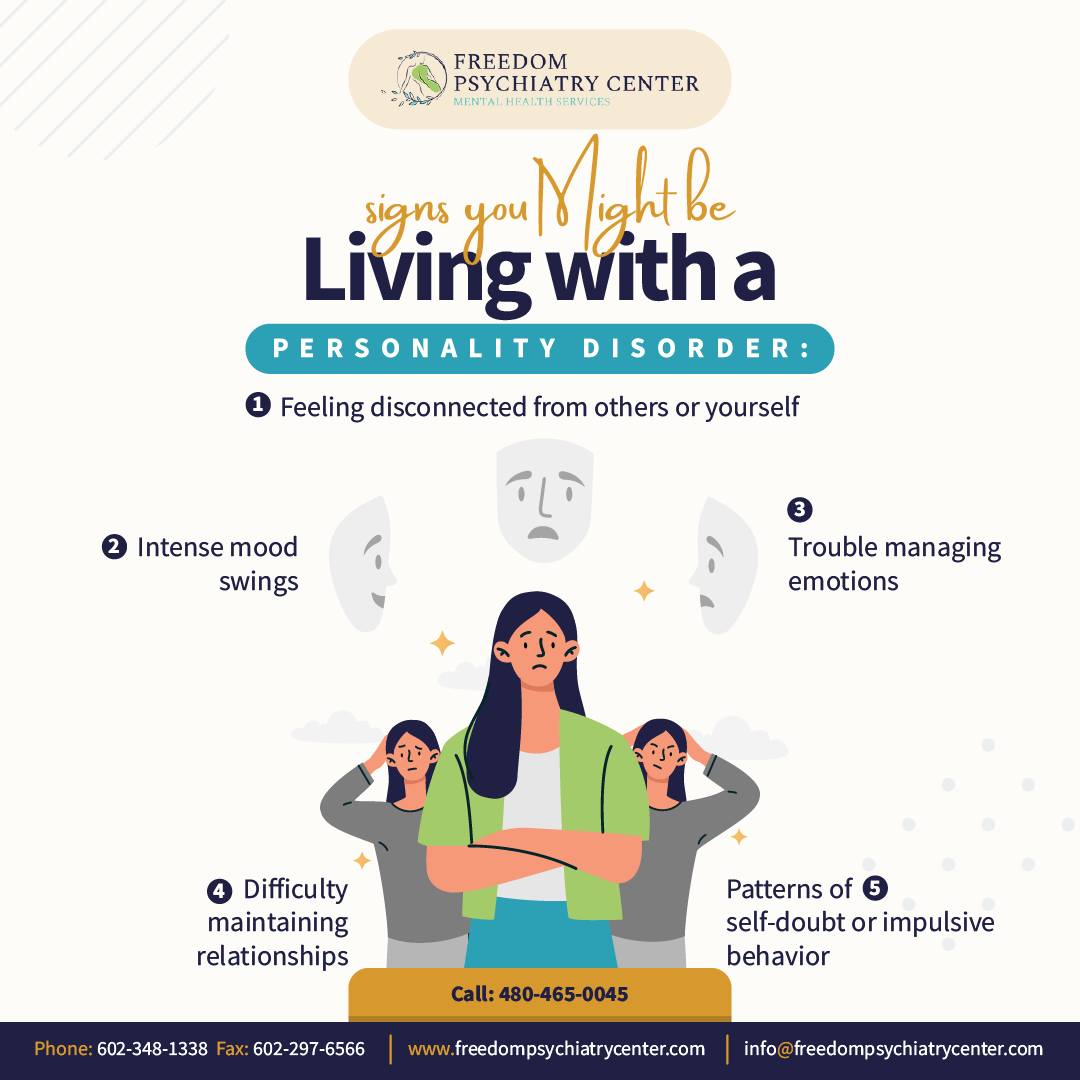 Have these struggles been affecting your daily life or relationships?
You don’t have to figure this out alone.
At Freedom Psychiatry, we’re here to listen, guide, and support you on the path toward understanding and healing.
#FreedomPsychiatry #MentalHealthAwareness #KnowTheSigns #PersonalityDisorders #EmotionalHealth #TherapyHelps #HealingJourney #YouAreNotAlone #EndTheStigma