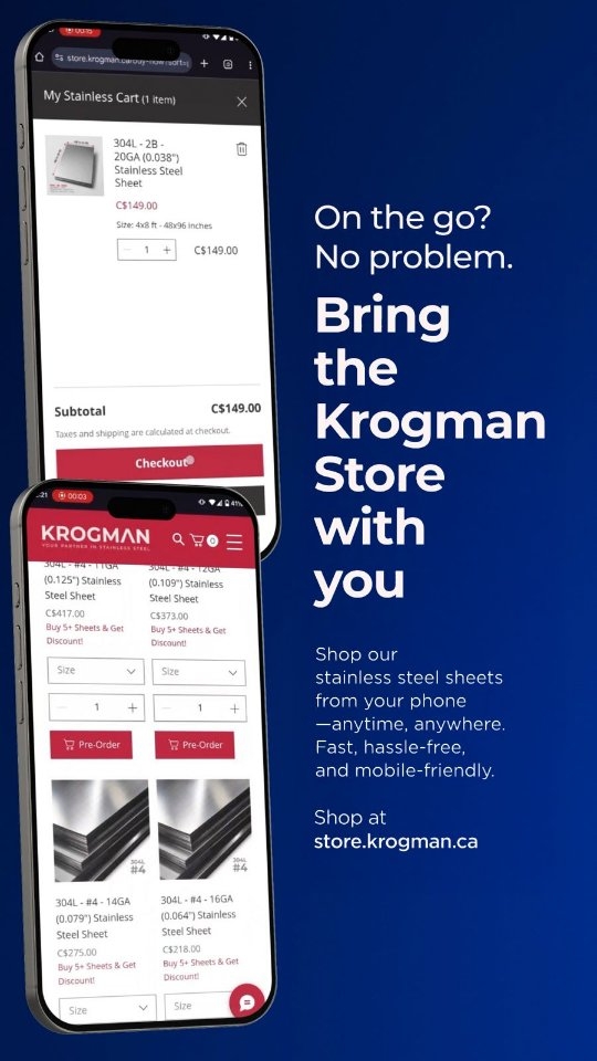 On the go? No problem! Bring the Krogman Store with you — anytime, anywhere! 💯
Open store.krogman.ca on your phone for a fast and hassle-free online shopping
#KrogmanStore #Krogman #Canada #StainlessSteel #OnlineShopping #mobilefriendly