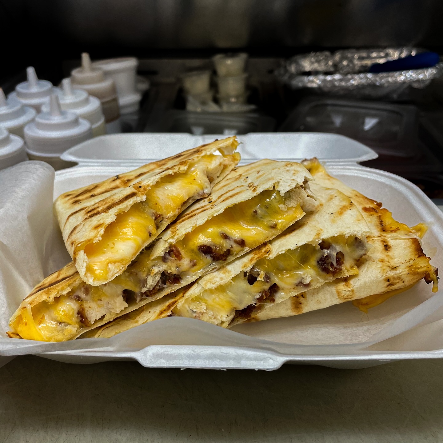 // Chilly Sundays call for warm, gooey, fried Chicken Quesadillas🤤 Our grill is hot & ready until 8pm!
#Scoopsnmore #carmelny #icecream #putnamcounty #hudsonvalley #familyowned #upstateny #newyorkfork #newforkcity #yummy #summer #comfortfood #spring #icecreamshop #food #foodieny #goodeats