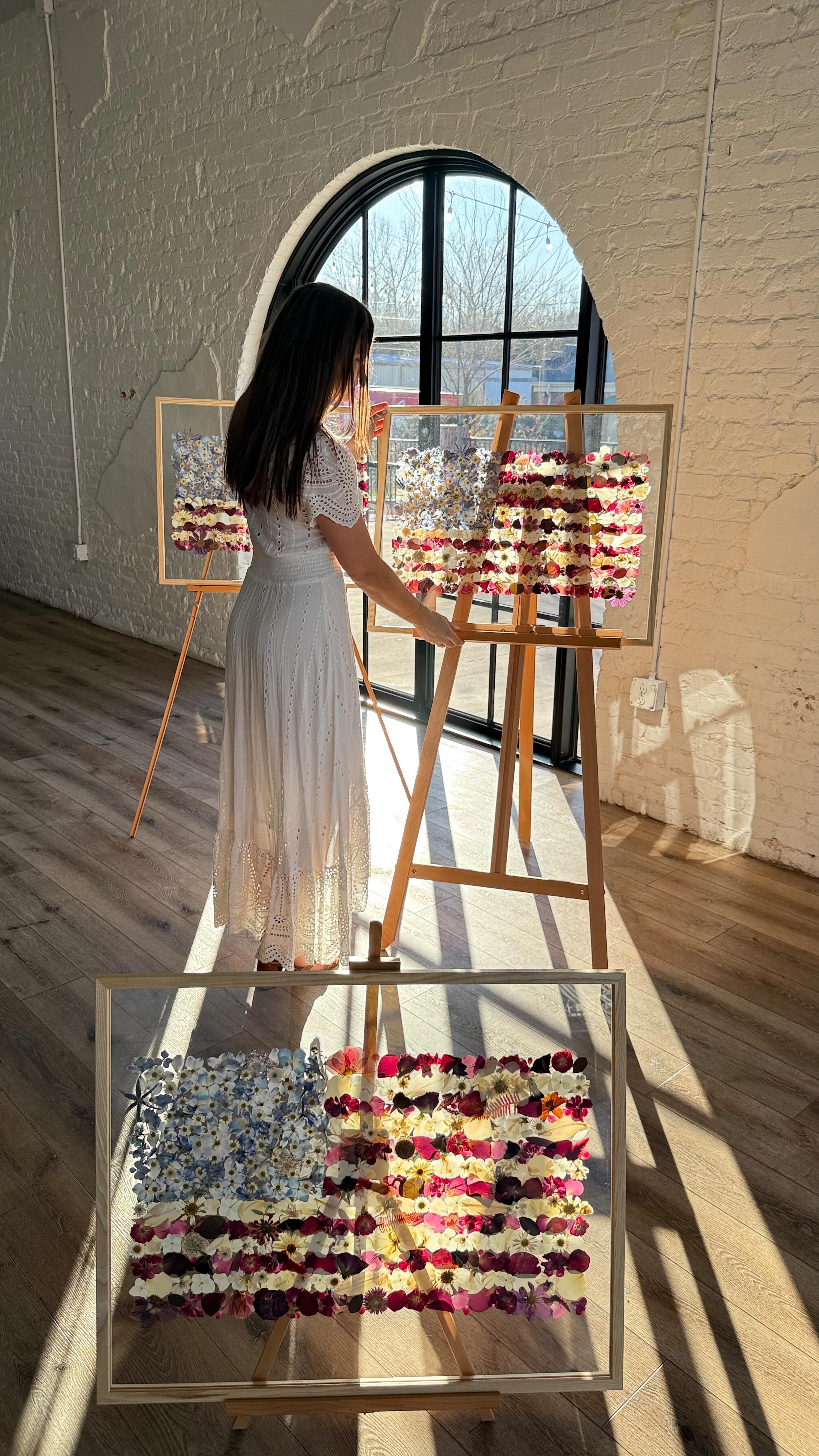 “Happy Memorial Day” - on this day, I believe you should recall your happiest memories of those who made the ultimate sacrifice in service to our country. They’d want you to smile when you think of them.
Tell their stories, say their names, carry their impact and light year after year.
My thoughts are with the loved ones of those lost. #memorialday ♥️🇺🇸
——
I had the honor of creating these five American flags for Stacy and her family. Each one made with pressed red rose petals from their beloved father’s funeral. His impact as a father, friend, and veteran is far-reaching. It was a privilege to be entrusted with something so meaningful.
Venue @soireeonsouth