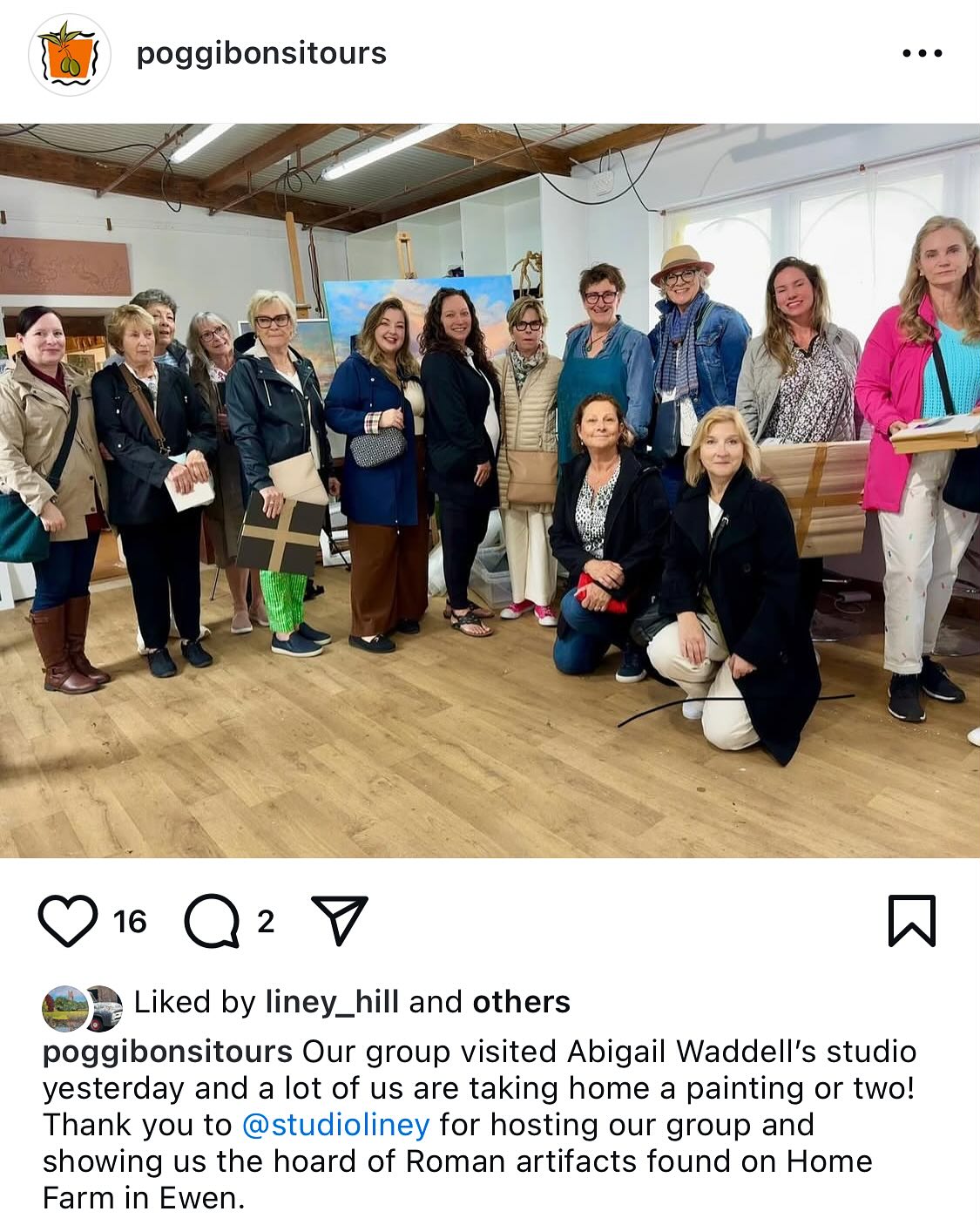 Reposted thanks @poggibonsitours
What a great visit, such a lovely group, engaged and enthusiastic re our art, the studio, the history , the Cotswolds. Plus a few of the paintings they are taking back with them ……..
#sharingart #cotswoldshistory #studiotour #artforlife #cotswoldlife