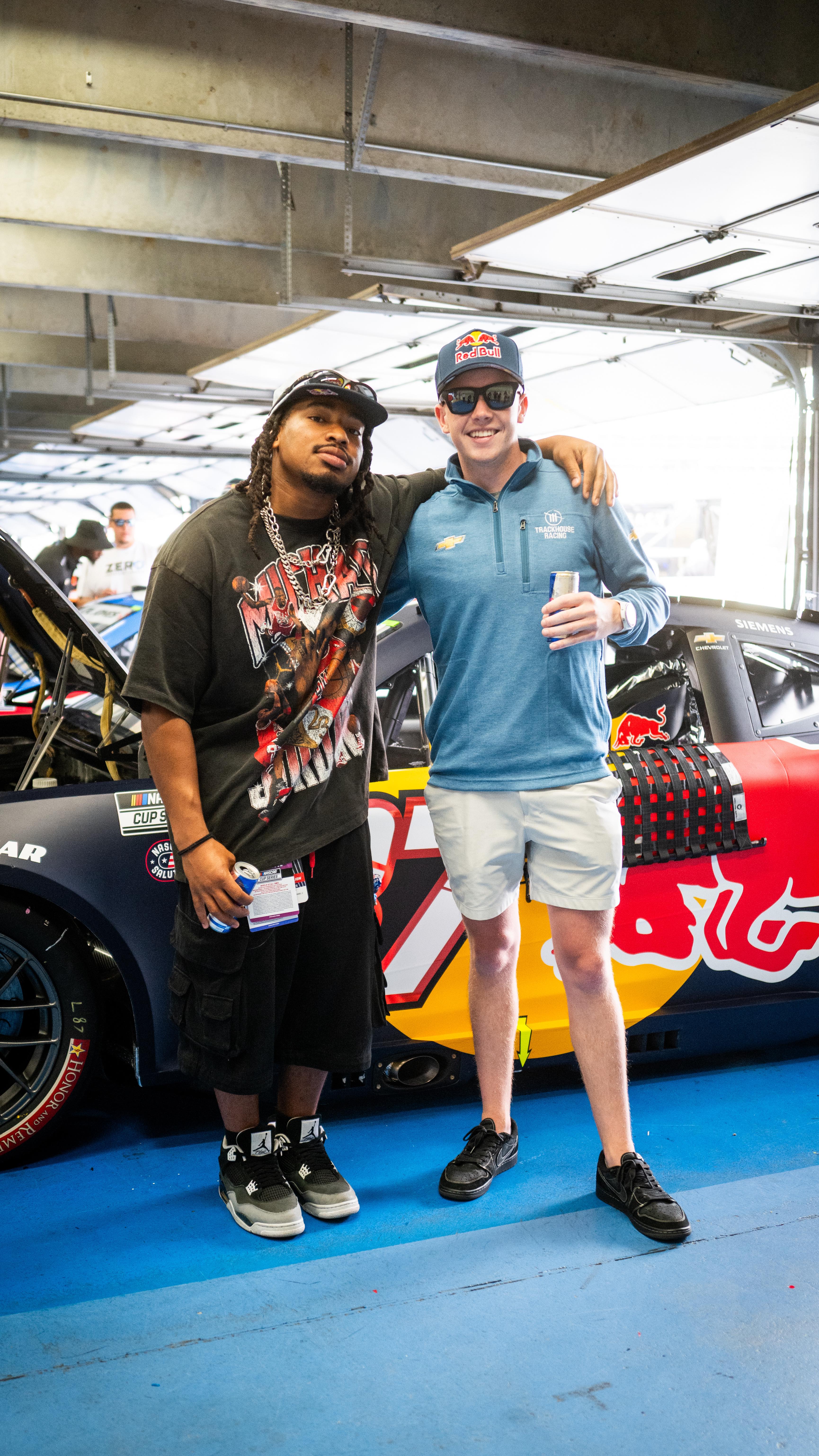 Stoked I was able to show @zebpowelll around for a day at the NASCAR Cup Series race at Charlotte. Thank you to @m_experiment and @redbullusa for making it happen!