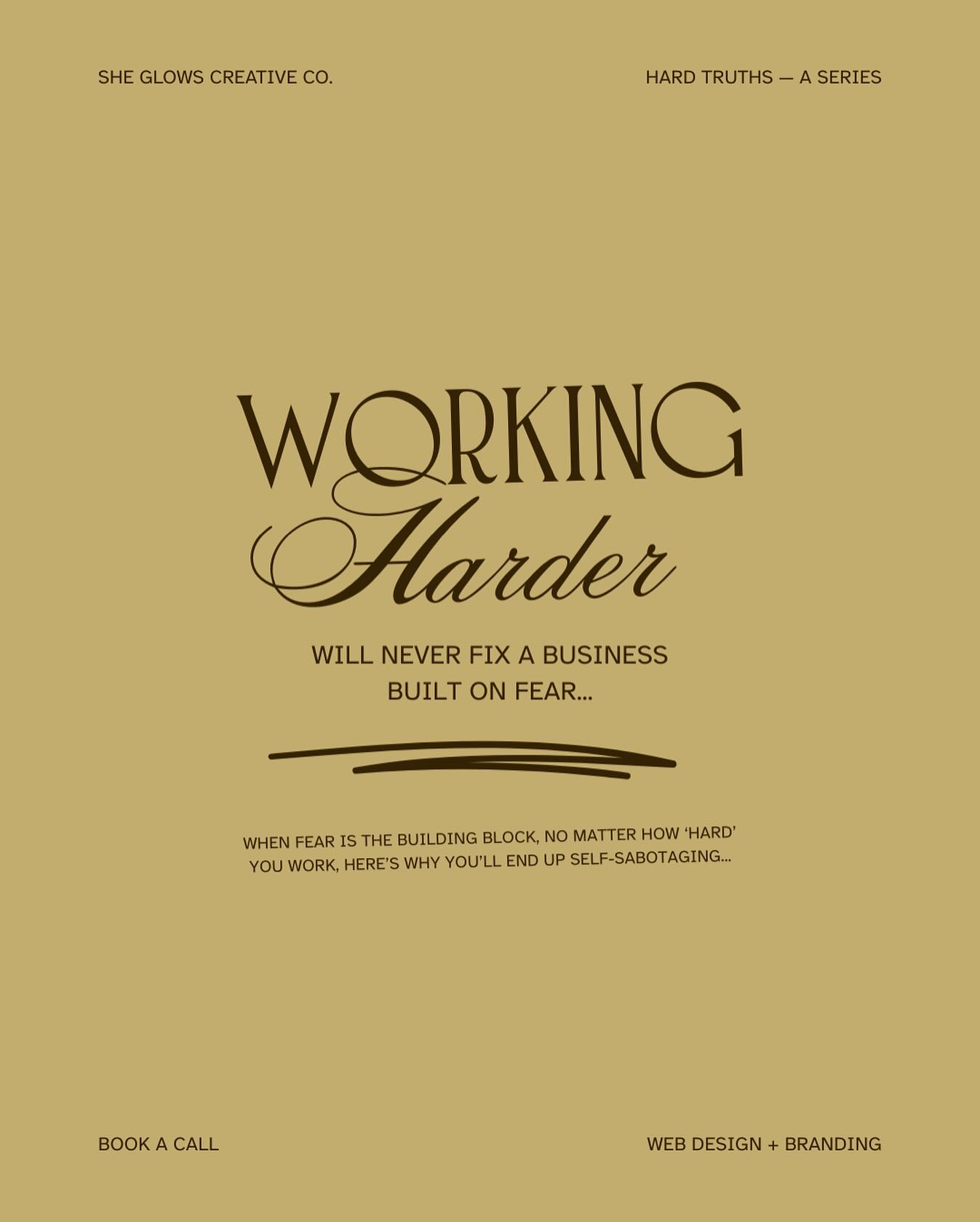 You can hustle your way into exhaustion, but you can’t hustle your way into alignment.
No amount of late nights will fix:
❌ Undercharging
❌ People-pleasing clients you don’t actually want
❌ Saying “yes” to every opportunity out of fear of missing out
You don’t need to work harder. You need to build from courage, not fear.
So if you’re running yourself into the ground and still not seeing results… maybe the question isn’t “how can I do more?”
Maybe it’s “what am I so afraid will happen if I do less?”
Without addressing the fears you lie awake with at night, you will ‘realign’ yourself with what you fear will happen, through self sabotage and misaligned actions.
What are some of your biggest fears in business? Share your thoughts in the comments!