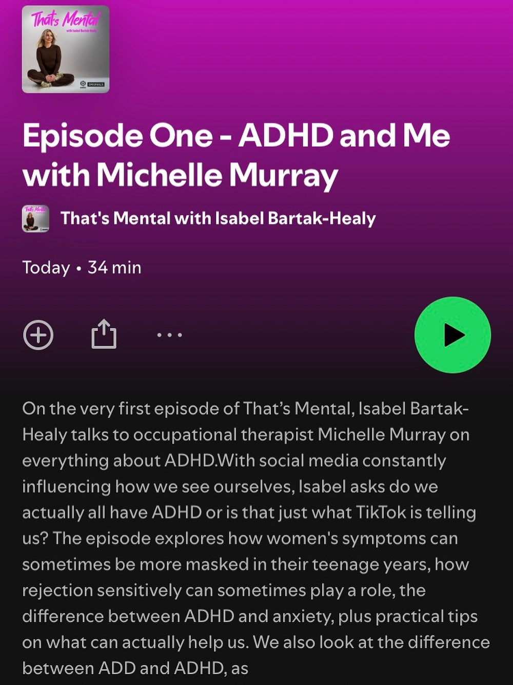 New podcast alert! What a great honour to be part of @izzy_showbizzy’s new podcast “That’s Mental”. We had great chats about Neurodiversity, ADHD, mental health and trauma. Can’t wait to hear the other episodes 🙌
#adhd
#mentalhealth #thatsmental