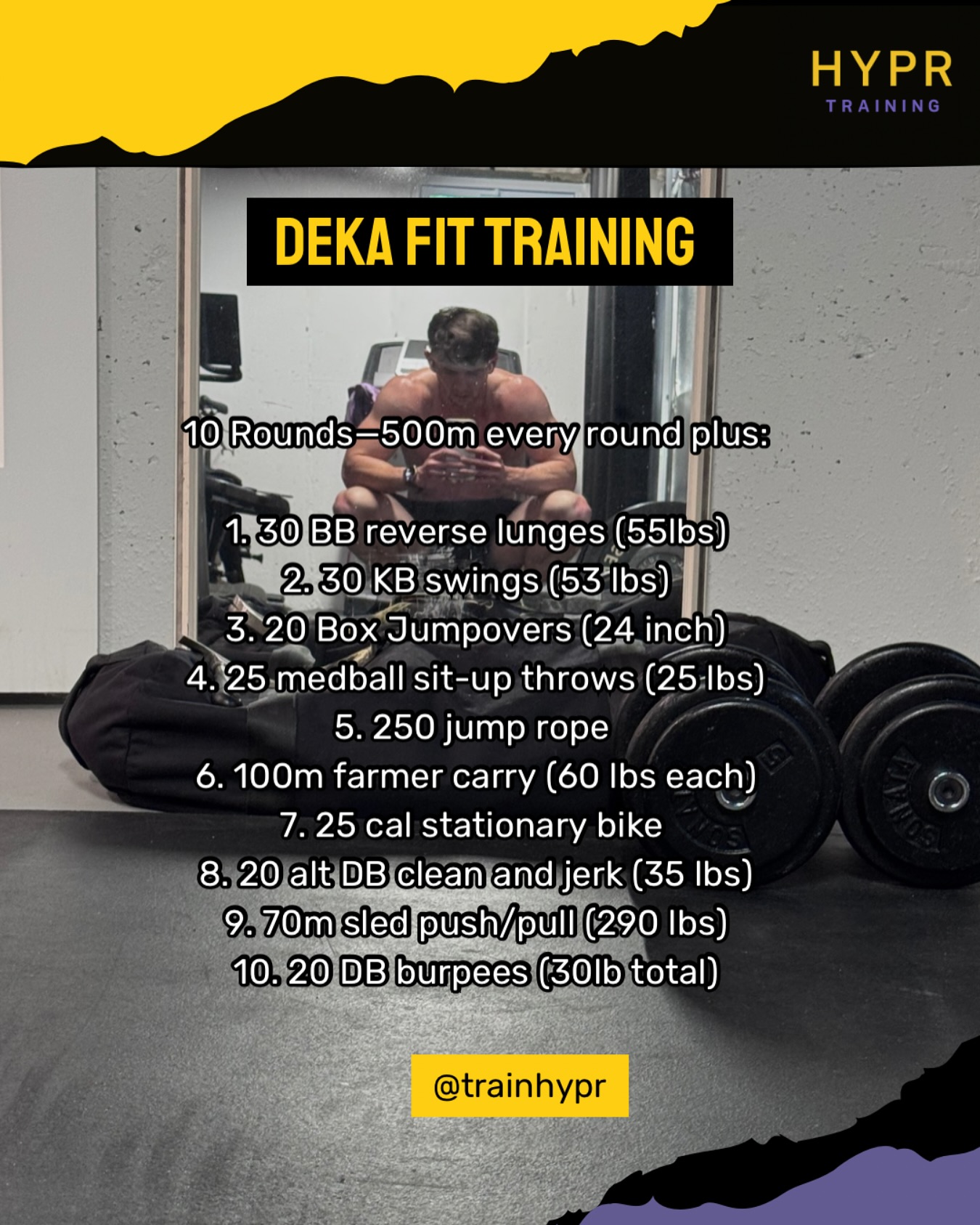 Monster METCON! We have some athletes training for Deka Fit in August — a combination of running and strength/conditioning stations.
10 500m runs and 10 stations in total.
This was a workout that made some adjustments to the Deka stations based on the fact that not every commercial gym, or home gym, has a rower, a skier, and a large dball for wall throws.
Try this out if you have a DEKA Fit on the horizon!
.
.
.
.
.
#deka #dekafit #spartanrace #spartandeka #hybridtraining #hybridworkout #metcon #crossfit #crossfittraining #hyrox #hyroxtraining #workout