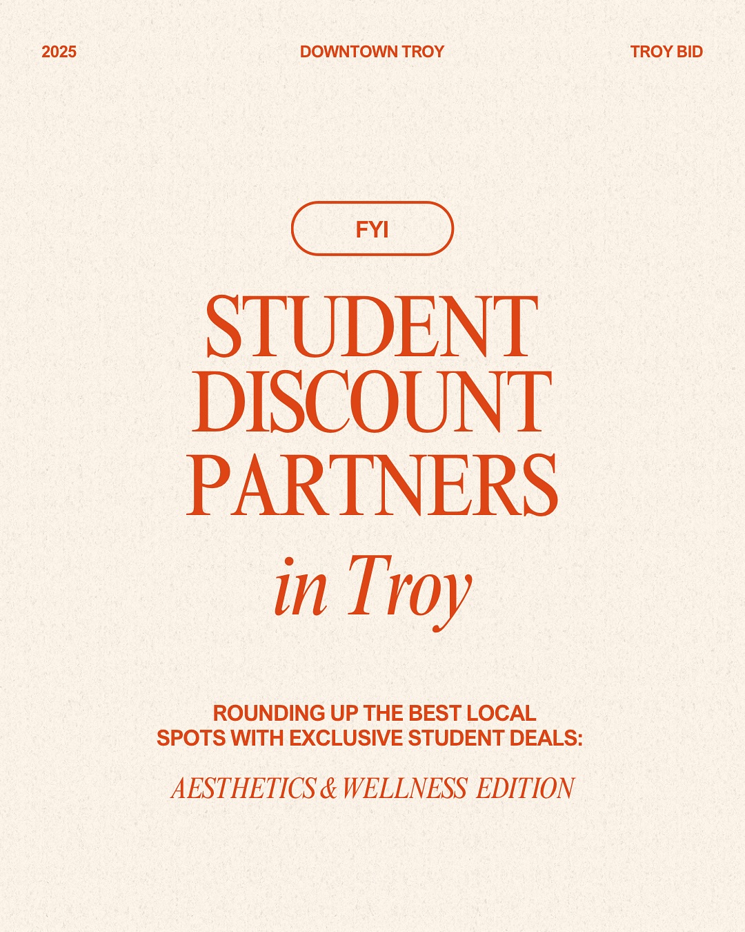 Student Discounts in downtown Troy - Aesthetics and Wellness edition! Comment what we should cover next!