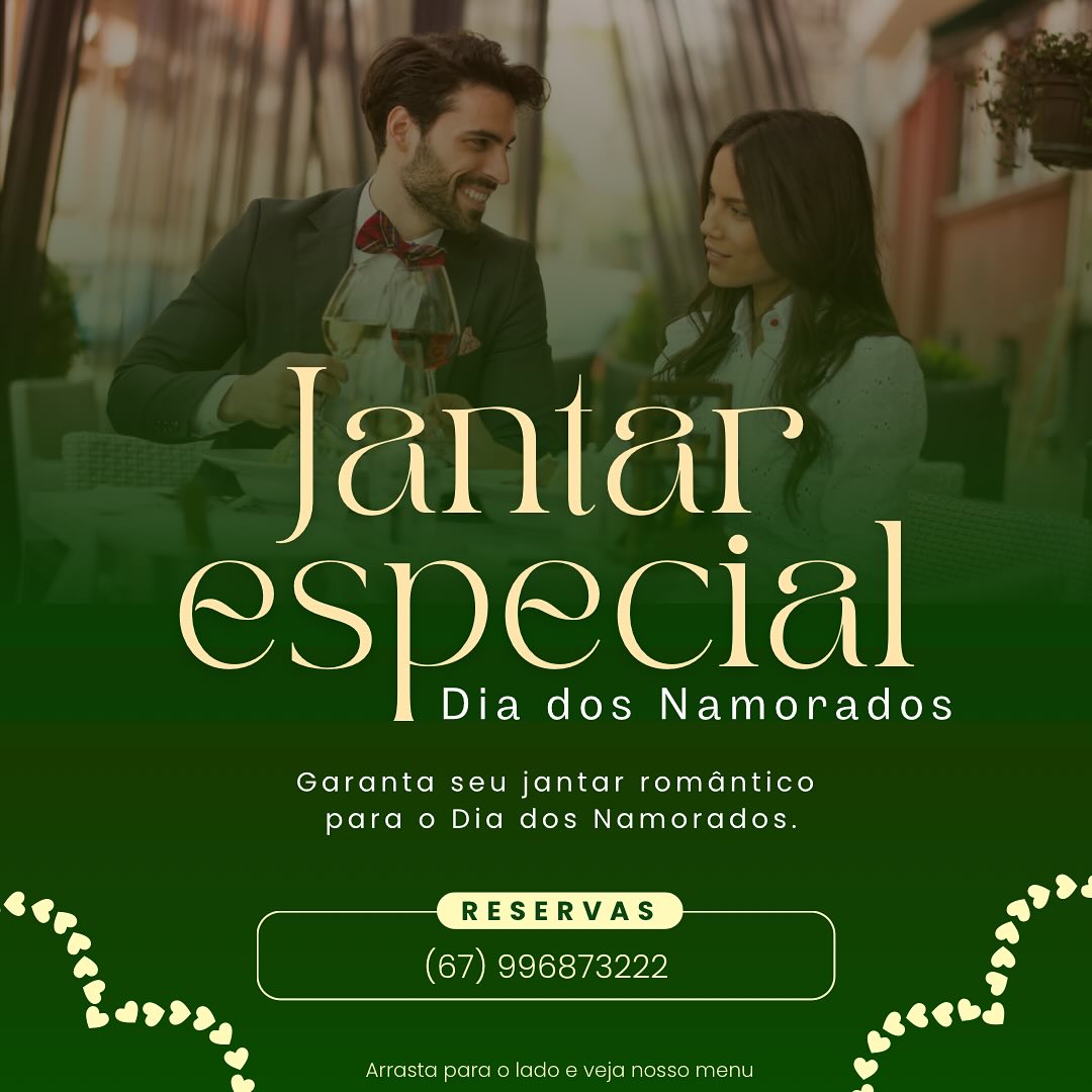 🌹 Dia dos Namorados com sabor e emoção!
Surpreenda quem você ama com uma noite romântica, elegante e cheia de sabor aqui na nossa churrascaria! 🍷✨
No dia 12 de junho, a partir das 19h30, preparamos um jantar especial com:
🍽️ Menu completo à la carte (entrada, prato principal e sobremesa)
🍷 Opção de vinho ou espumante inclusa
💐 Decoração romântica
🪑Atendimento exclusivo com reservas obrigatórias
📍 VAGAS LIMITADAS | Atendimento somente com reserva
📲 Reserve agora pelo WhatsApp:
Garanta já a sua noite inesquecível.
#DiaDosNamorados #JantarRomântico #Churrascaria #experienciagastronomica