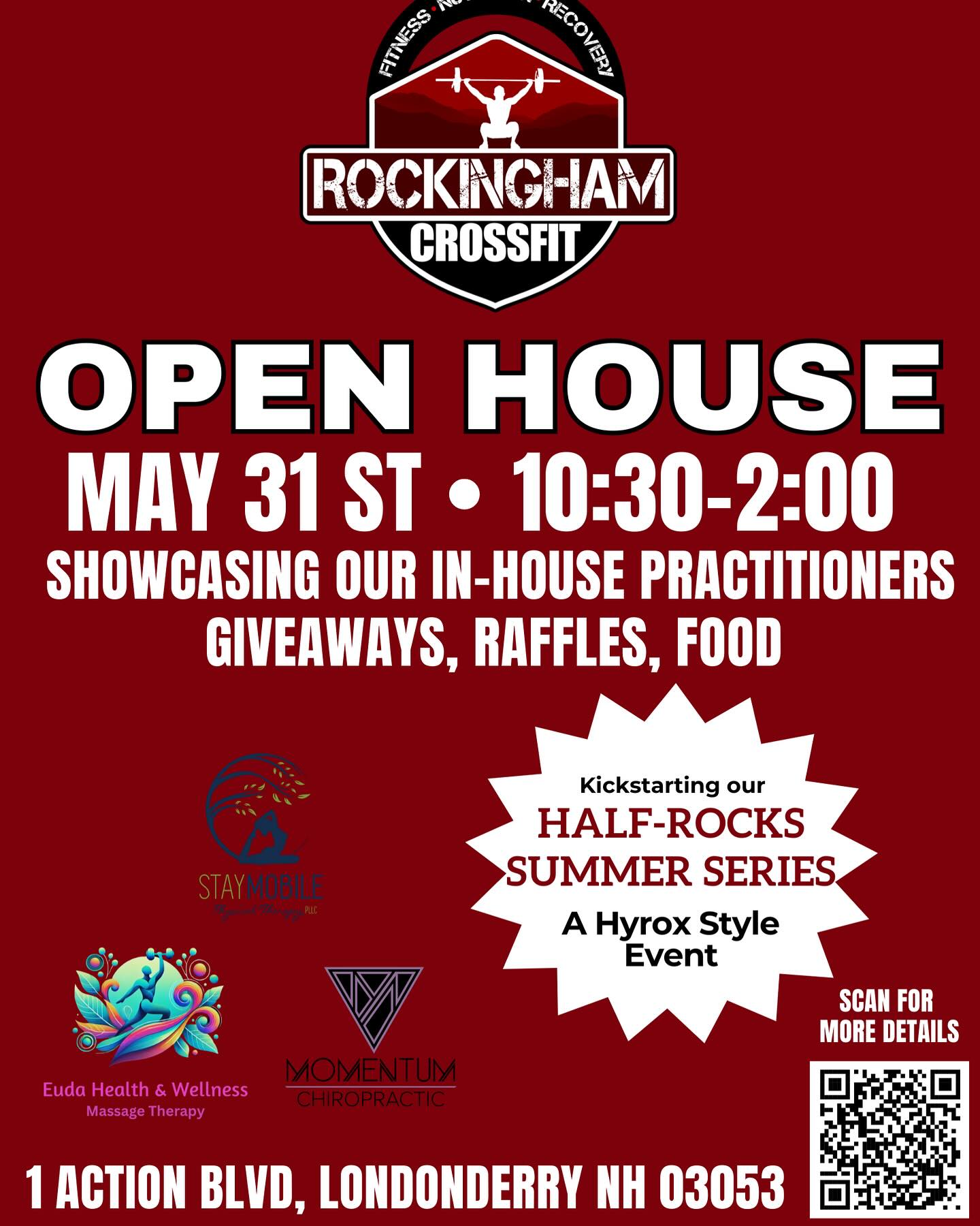 Join the fitness fun this Saturday at @rockinghamcrossfit's open house! Check out their state-of-the-art gym, participate in their half-rocks series, and meet their talented wellness team, featuring us @staymobilephysicaltherapy, our friends @eudahealthandwellness, @momentum_chiropractic_ and more!