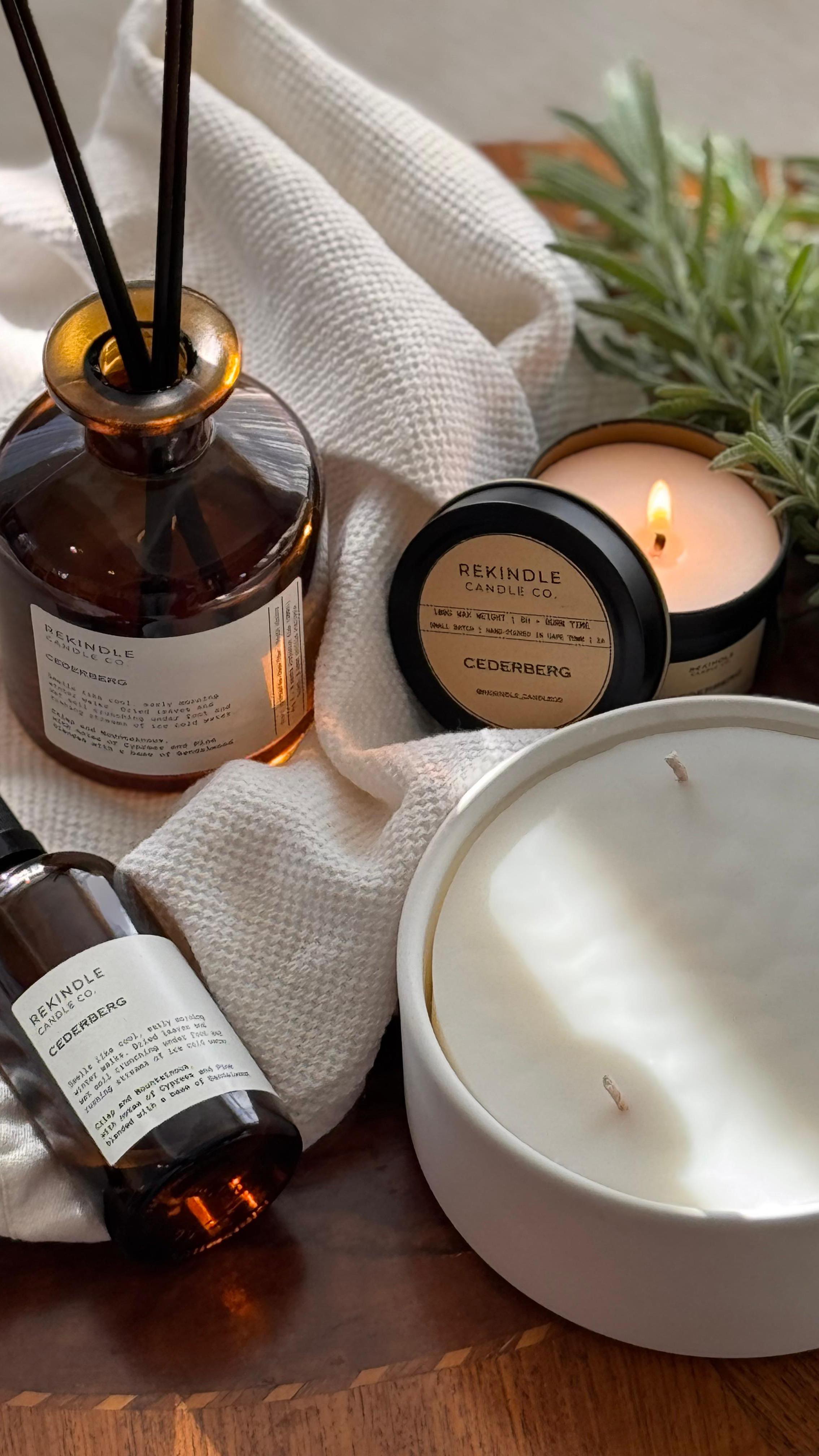 ‘The Home Fragrence Collection’
The perfect gift box to show your love or appreciation, to celebrate or commiserate, or just to treat yourself.
Complete with a 200ml diffuser, room and linen spray, travel candle, large ceramic three-wick candle, and custom Rekindle matches, this set is designed to fill the home with your signature Rekindle scent. Valued at R1405, but sold for R995, this is the perfect spoil.
Available on our website in the Specials section.
Beautiful content shot by the lovely @meghan_vanthof