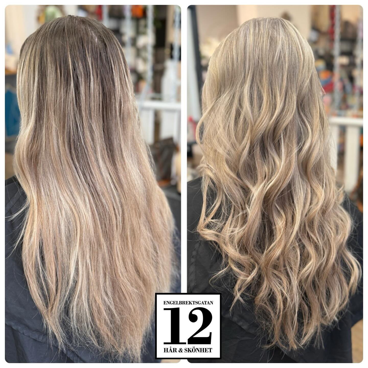 På Elin trollade vi bort utväxten och skapade en sommarblond färg. 🤩 Vi avslutade med lite lockar vilket Elin älskar. 😍 #salongengelbrektsgatan12 #lillatorg #frisör#highlights #slingor @hairbytanyaswe @jandy.1981 @bodyandsoulbynicha