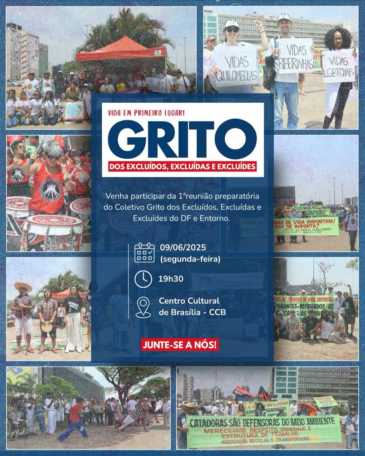 📢 31º Grito dos Excluídos, Excluídas e Excluídes – 2025
Vida em primeiro lugar!
“Cuidar da Casa Comum e da Democracia é luta de todo dia”
Você é nosso(a)(e) convidado(a)(e) para a 1ª reunião preparatória do Coletivo do DF e Entorno, que marca o início da construção coletiva do Grito em nossa região.
📍 Data: 09 de junho (segunda-feira)
🕢 Horário: 19h30
🏛 Local: Centro Cultural de Brasília – CCB
SGAN 601, Módulo D – Asa Norte, Brasília/DF
✊ Sigamos juntes, com esperança e luta!
#gritodosexcluidos #casacomum #democracia