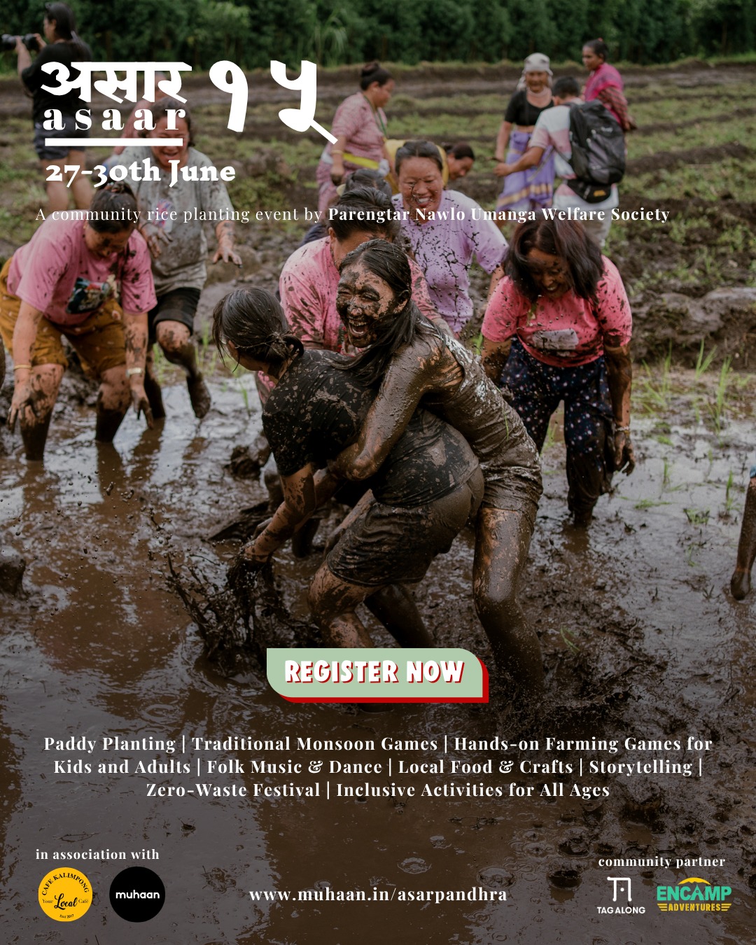 Registrations for Asaar Pandhra 2025 are now open!
Join us in Parengtar from 27th–30th June for a festival packed with joy, learning, and community spirit.
From rice planting and traditional games to forest walks, storytelling, folk music, and hands-on activities for kids — Asaar Pandhra is more than a festival, it’s a celebration of our roots.
Whether you're coming with friends, family, or little ones — there's something here for everyone.
Parengtar, Kalimpong
Register now from the link in bio!
#AsaarPandhra2025 #FestivalOfTheFields #CommunityFestival #PaddyAndPeople #GetMuddy #FamilyFriendlyFestival #EasternHimalayas #MuhaanMoments