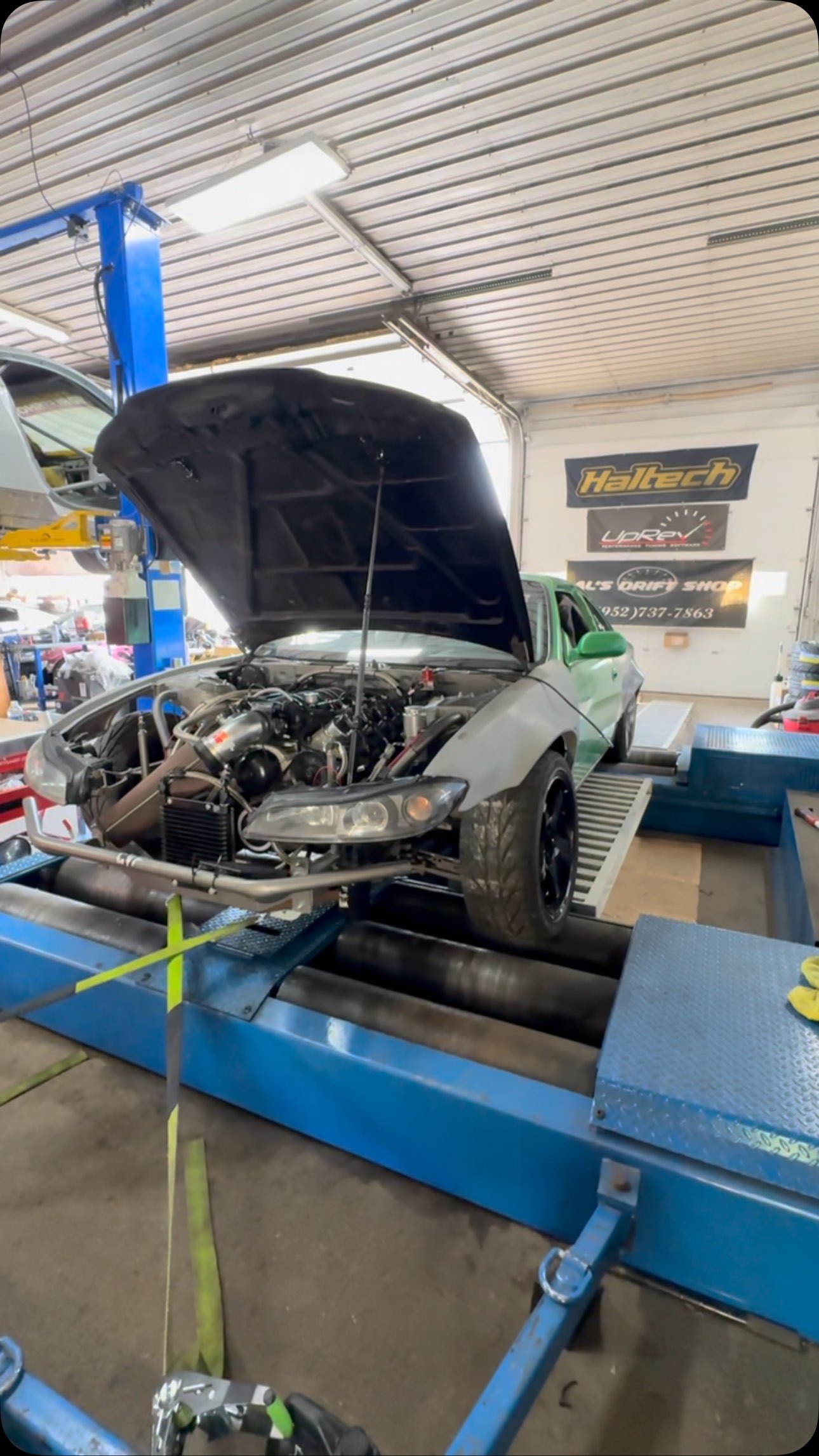 We got to play with this beast today.
@cloudculturecoupe getting this best ready to burn tires and smoke out the bad vibes!!
#nissan #alsdriftshop #minnesota #mustangdyno #drift #240sx #holleyperformance #terminatorx #ls #lsswap #minnesota #lonsdale
