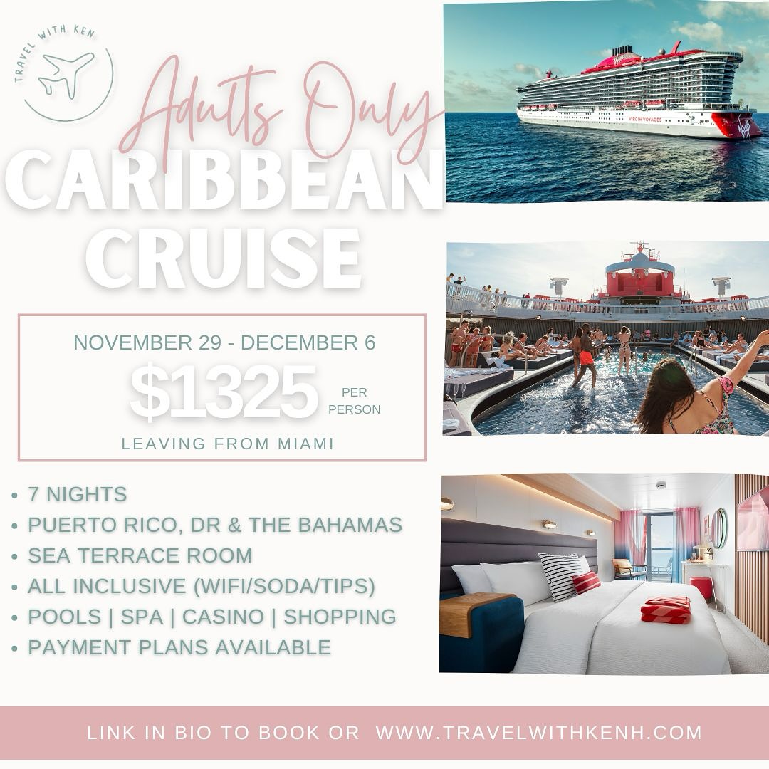 🌊✨Sail into the holiday season with a vibe you’ll actually want to be a part of. This adults-only cruise sets sail between Thanksgiving and Christmas—right on time for a much-needed escape.
⠀
Explore colorful San Juan, relax in Samaná, and party barefoot at the exclusive Beach Club at Bimini—all while enjoying chic cabins, amazing food, and zero kids on board 😏
⠀
📍San Juan, Puerto Rico
📍Samaná, Dominican Republic
📍The Beach Club at Bimini
⠀
🎄Treat yourself to sun, sea, and serenity! Book with me and let’s make your next getaway effortless 🙂↔️
⠀
#SailAwaySunday #travelwithkenh #VirginVoyages #AdultsOnlyCruise #HolidayEscape