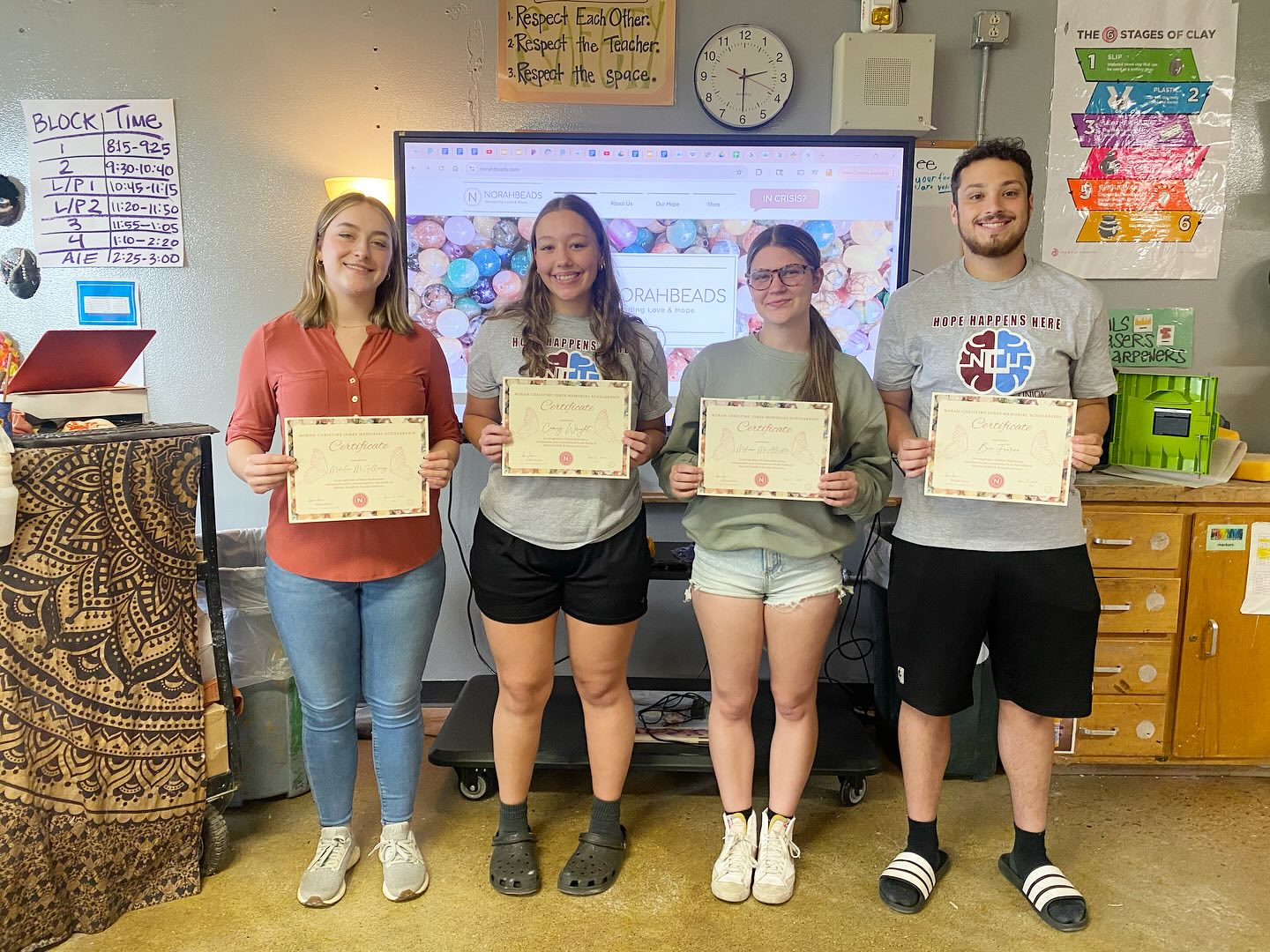 First annual Norah Christine Jones Memorial Scholarship, awarded to students pursuing a career in the fields of Mental Health and Human Services. Our class of 2025 recipients are Ben Fearino, Makenna McAllister, Madeline McGillivray, and Camry Wright. We are so proud of you all, and look forward to watching you succeed on your journeys as you go forward in the world to make a difference in the lives of others.