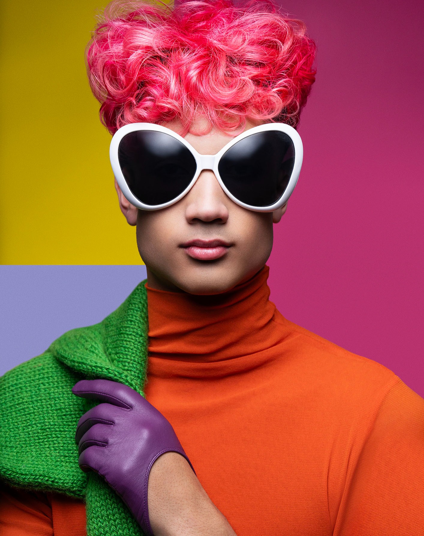 Channeling even more Johnny Depp-Wonka magic, this colourful shot from Kylie Hayes' "Vivid" Collection is just too sweet to resist!
Yep, Frankie’s famous Halloween sunglasses are making another appearance: seriously, these sunnies have been on quite the fashion journey! As a photographer, I love how unexpected props (often borrowed from my kids’ wardrobes!) add that quirky charm to my shoots.
Kylie’s styling totally nails that whimsical, candy-coated aesthetic, check out that bubblegum-pink hair, vibrant orange turtleneck, lush green knit, and the purple leather gloves! The bold lighting setup, featuring my Profoto octa with grid and black v-flats all around, brings out the richness of these colours beautifully.
Photography really is about playing, experimenting, and just having fun, this shot says it all!
Model: Malachi
Hair Art: @kyliehayeshairartist
Retoucher: Peter Orlik
#AngelaHaigPhotography #WonkaVibes #VividCollection #KylieHayesHair #PlayfulFashion #CreativeStyling #ColourfulJoy
#DunedinPhotographer