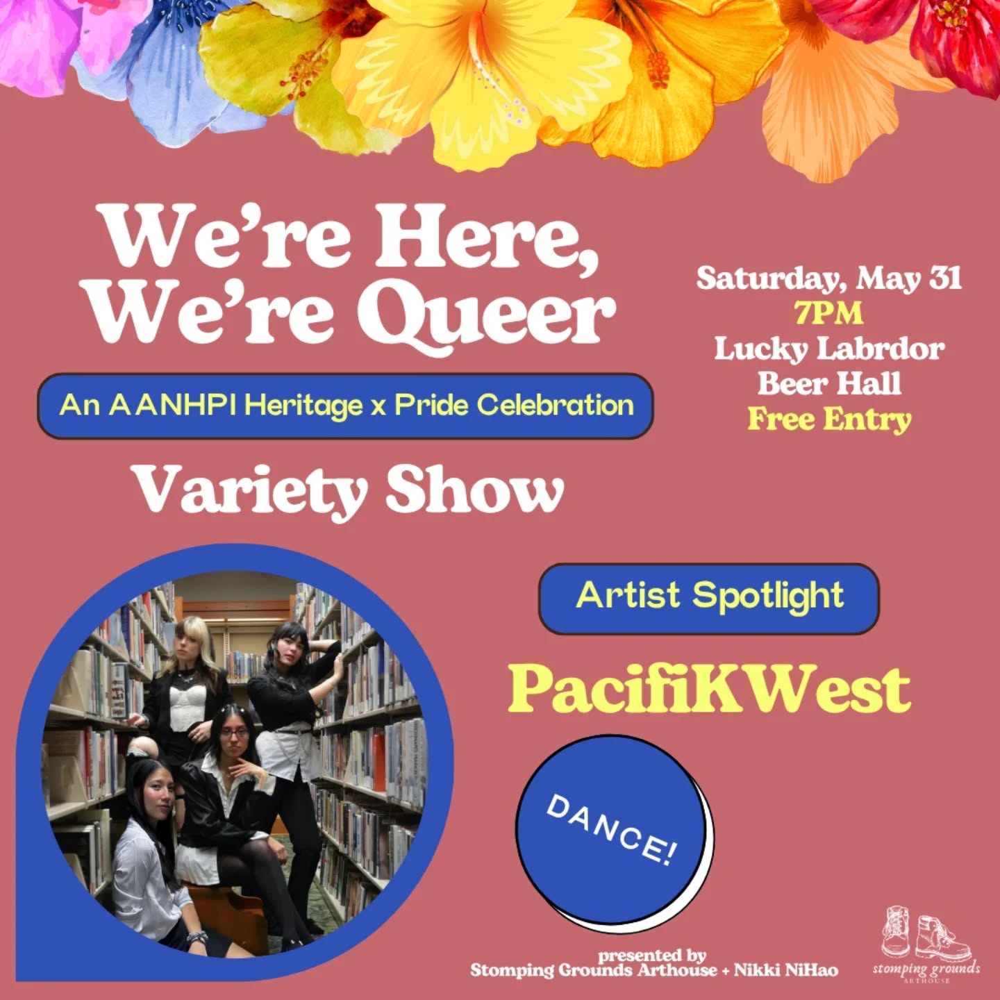 And finally, we bring you one final artist showcase: @pacifikwest
PacifiKWest is a K-Pop performance and cover group based in Portland, OR. Their performances are always polished and electrifying, bringing you the excitement that the K-Pop genre is known for! With regular auditions for new members, dance workshops, and live performances, there are plenty of opportunities to see and/or get involved with PacifiKWest. You can find them on YouTube, Instagram, and TikTok. Be sure to check out their recent dance covers of LE SSERAFIM’S HOT and Hearts2Hearts’ The Chase! You don’t want to miss what they have prepared for this Saturday’s showcase!
5/31! 7PM! @luckylabradorbrewing NW! Free entry!