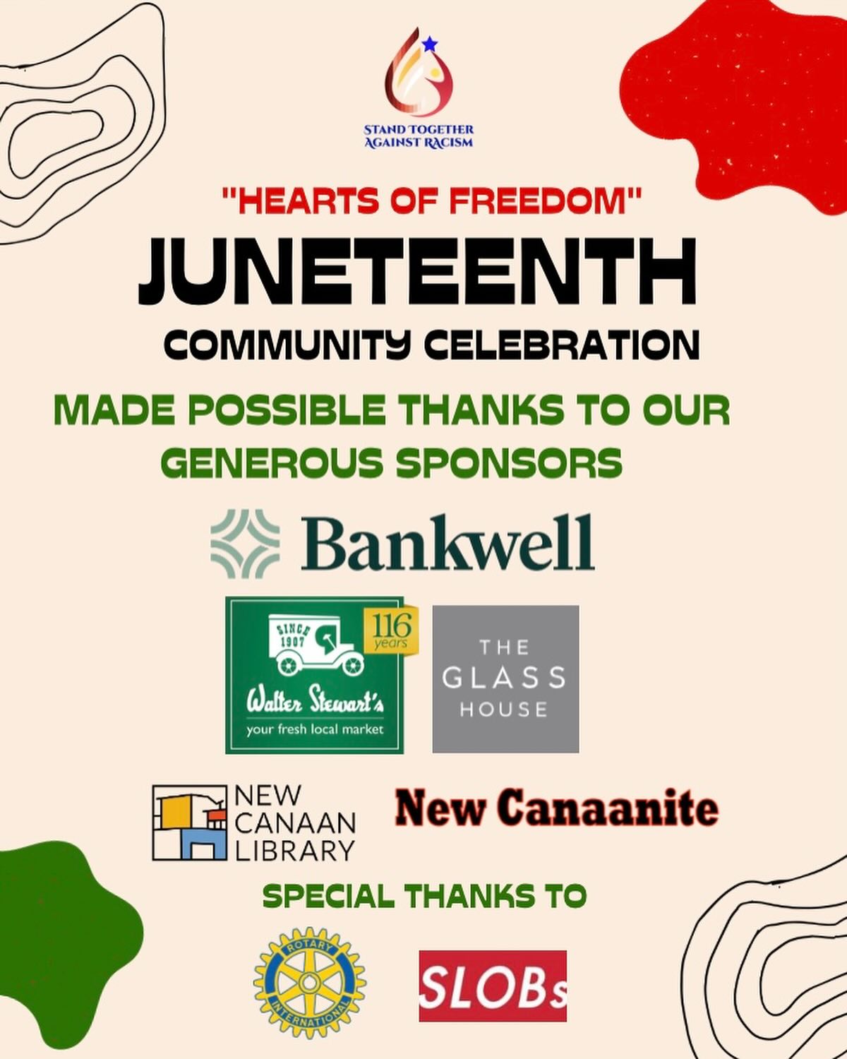 The weather remarkably held out for yesterday’s Juneteenth celebration on the lawn at @newcanaanmuseum. Many pics to follow but before heading into the weekend we wanted to send our heartfelt thanks to our sponsors/supporters at @mybankwell, @theglasshouse_newcanaan, @newcanaanlibrary, @newcanaanite, @nchs.slobs and @newcanaanrotary.
Also thanks to numerous individual volunteers who helped immensely, @newcanaanpolice for assisting with the flag raising, @stmarksnewcanaan for allowing guest parking, @connectgodsacre for the table borrows, and @newcanaanmuseum for our 4th year at their beautiful setting.
We also thank @townofnewcanaan for recognizing this federal and state holiday on a local level with a town Juneteenth proclamation from First Selectman Dionna Carlson. (Town offices were closed in celebration. )
Last, but not least, thank you to our guests from New Canaan and beyond who made this such a special afternoon.
