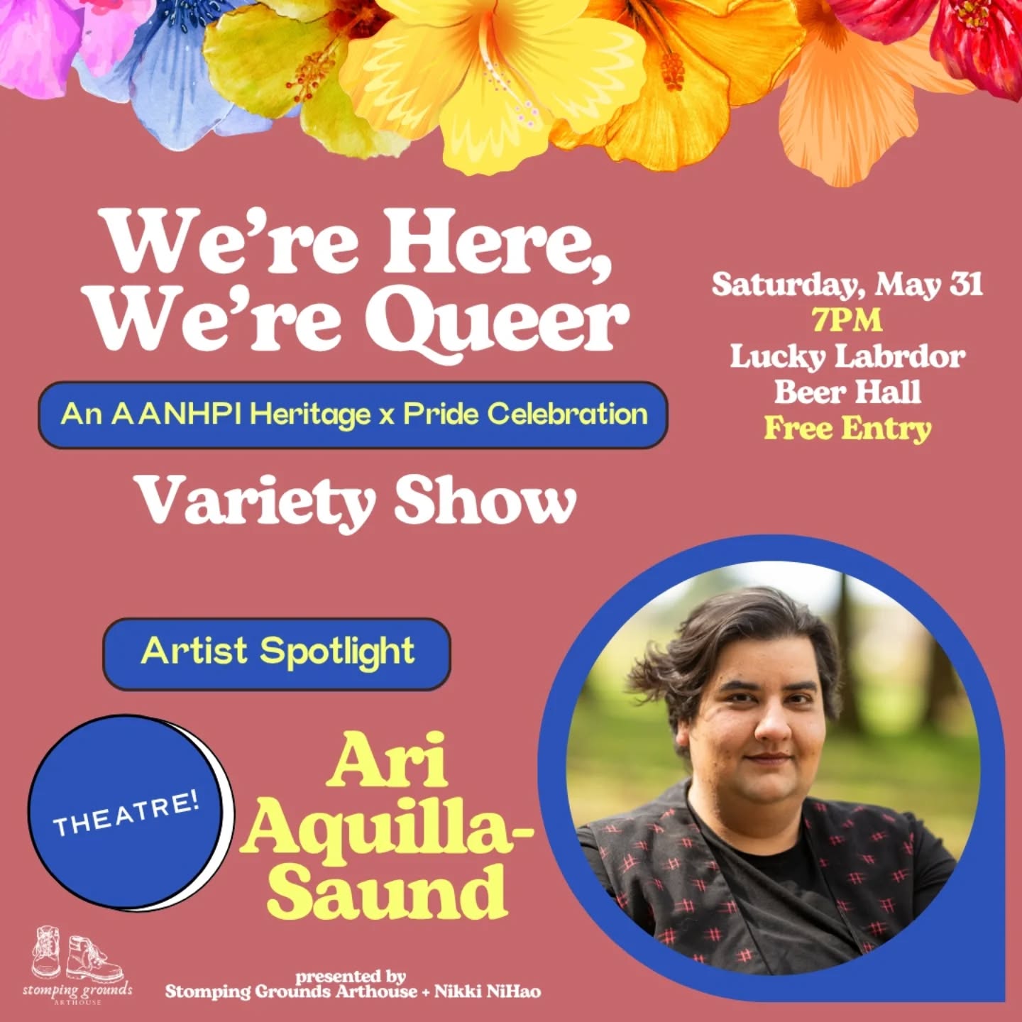 Our next performer is someone you may have seen around our stomping grounds (😉) before... @aritheplaywright ✨
Ari (they/them) is a South Asian diasporic writer, emcee, dancer and multidisciplinary artist based in Oregon. They are a nationally produced and published playwright and poet, as well as a company member of Theatre Diaspora, Oregon’s only Asian American nonprofit theatre organization.
Don't miss their original theatrical piece, Hey Jasmine, this Saturday! 7PM on 5/31 at @luckylabradorbrewing in NW! Free entry! RSVP at 🔗🔗🔗