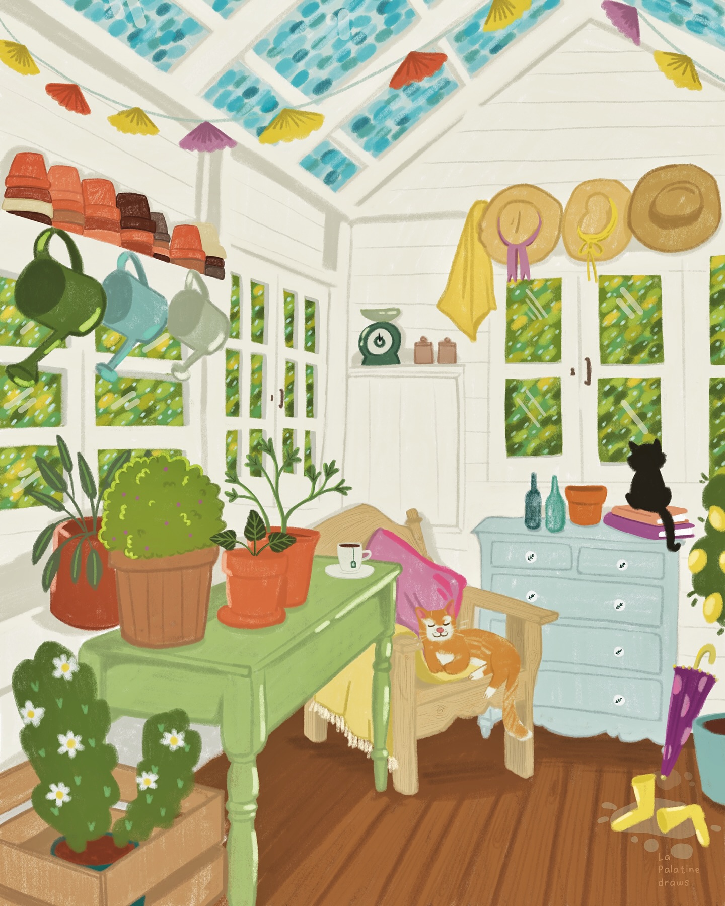 Je rêverais d’avoir une petite serre au fond d’un joli jardin pour y passer du temps, pour lire et m’occuper des plantes tout en écoutant la pluie d’été tomber 🪴
Cette illustration fait partie de la collection d’été et sera disponible le 1er juillet au format A4 et A5 sur la boutique 🥰
#lapalatinedraws #lapalatineboutique #lapalatineinversailles #versailles #versaillesmaville #summer #summervibes #gardenhouse