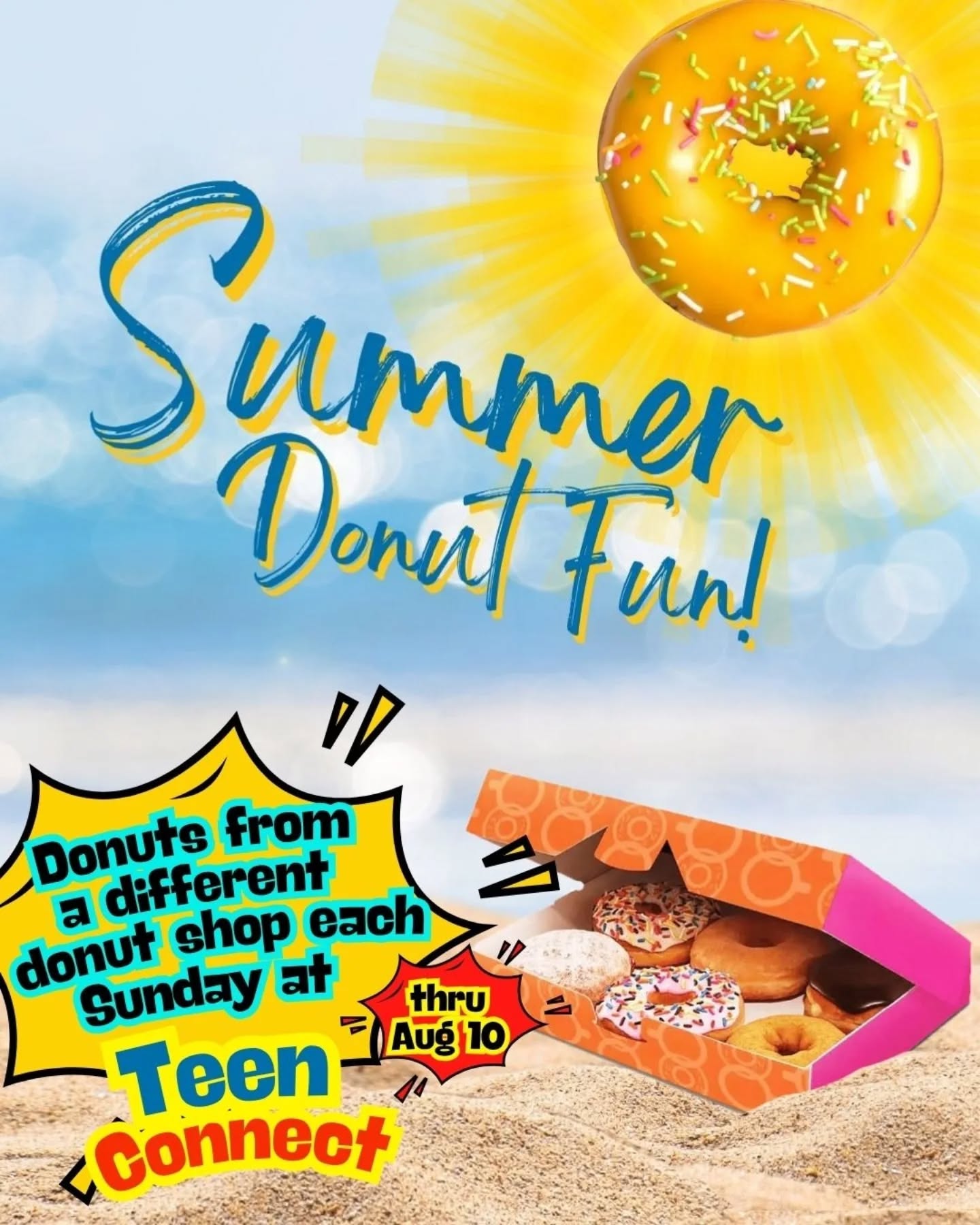 Join us for Teen Connect and Summer Donut Fun (Honey Dip) and then see the Honduras highlight video in all church services and after that we have a great VBS Rally for all serving at VBS. It's a big day, don't miss the fun.