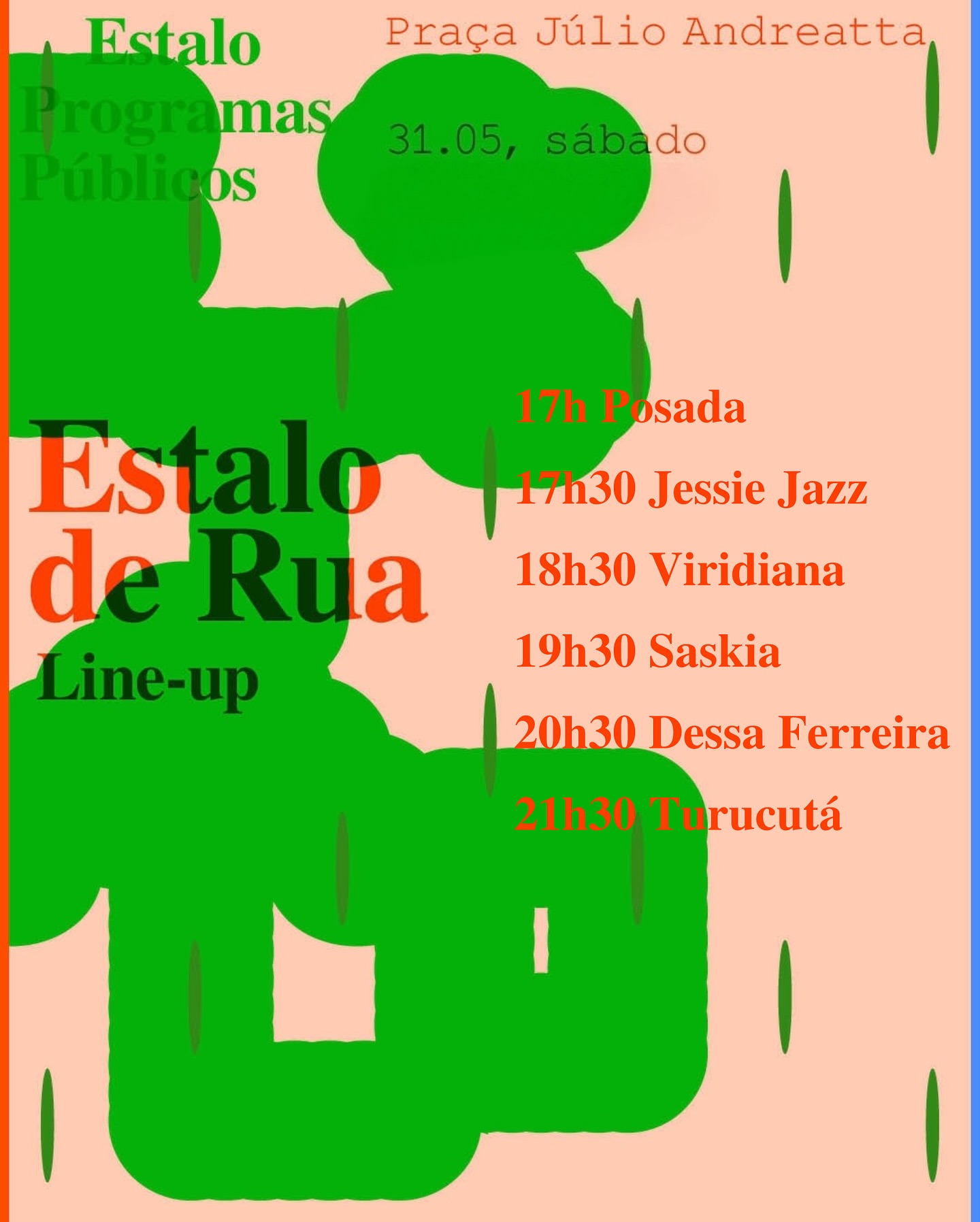 PROGRAMAS PÚBLICOS 🫰14ª Bienal do Mercosul
É HOJE!
Nosso último evento dos Programas Públicos, uma despedida em grande estilo da 14A Bienal do Mercosul.
Esperamos vocês pra curtir ao vivo @barraposada, @dessaferreiraoficial, @viridiana.music, @salnasalada, @turucuta e @jessiejazzoficial.
Patrocinador: @banrisul
Financiamento: PRÓ-CULTURA - Lei Estadual de Incentivo à Cultura - #proculturars @sedac_rs #culturaessencial
Realização: Fundação Bienal do Mercosul e Lei Federal de Incentivo à Cultura
#14BienalDoMercosul #BienalDoMercosul #BienalDoMercosul2025 #ProgramasPúblicos