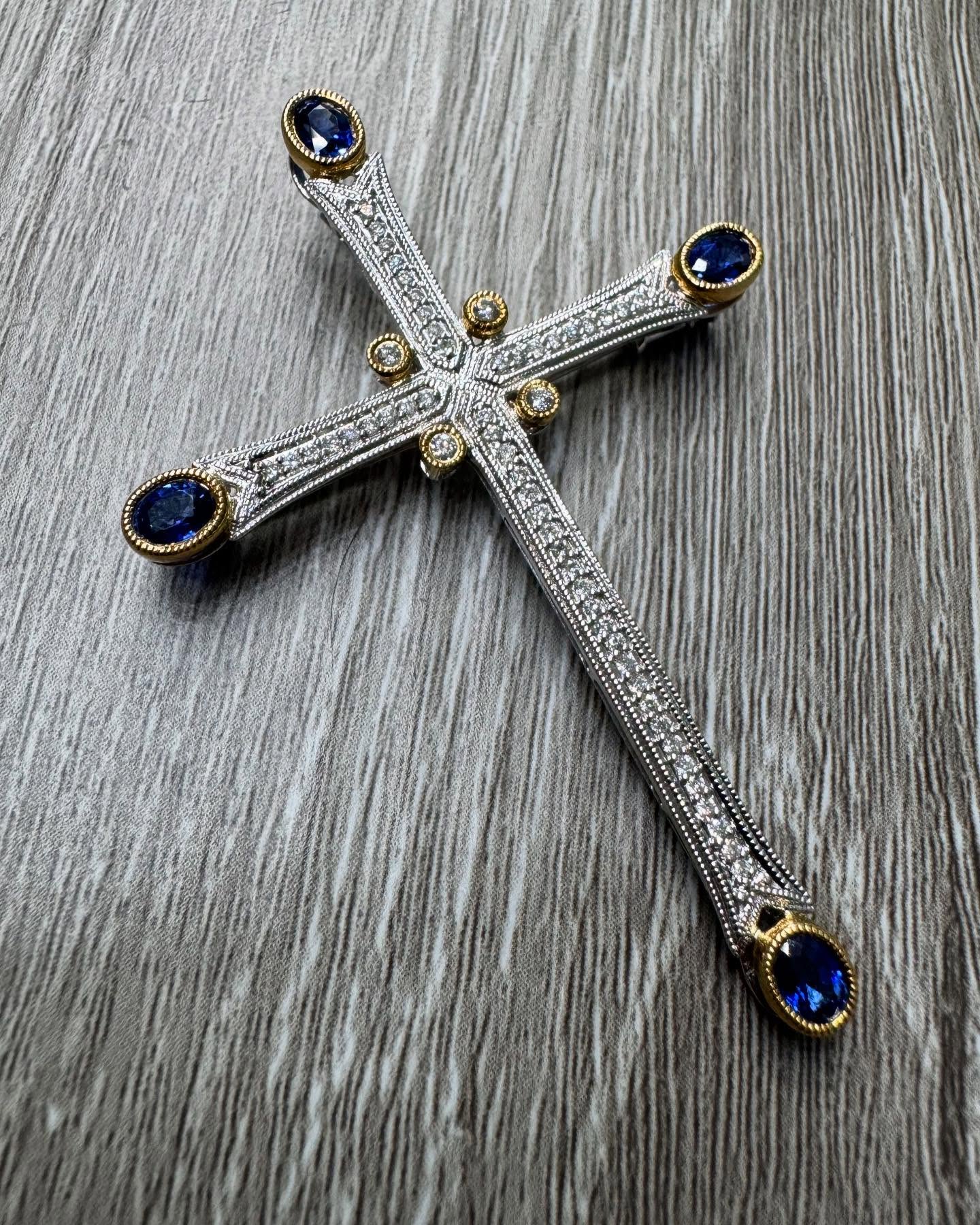 Where timeless design meets everyday versatility 💎
This 18k white & yellow gold cross is set with deep blue sapphires and natural diamonds — crafted to be worn as a pendant or a pin. DM us or stop by to see it up close — it’s even better in person!
#LuxeJWC #SapphireStyle #FineJewelry #ConvertibleJewelry #LuxuryDetails #ModernElegance #DiamondsAndSapphires