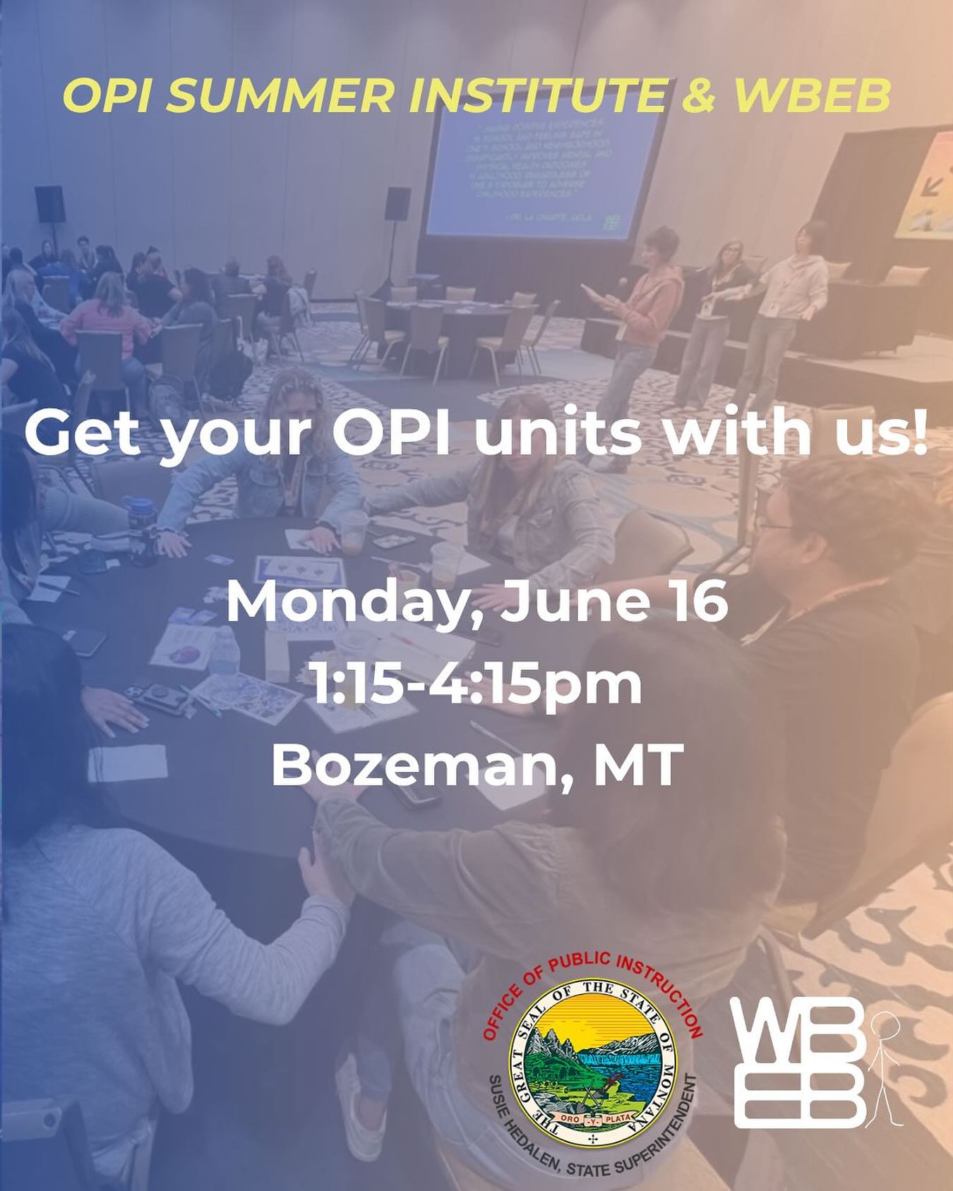 Educators! Looking for PDUs?
Join us at the 2025 OPI Summer Institute in Bozeman, MT on June 16 for Activate Learning: The Movement Effect (3 PDUs!)
Our experiential and interactive session begins at 1:15 pm. See you there!
Register here: https://opi.mt.gov/summer-institute
#wellbeingforeverybody #somaskills #healthenhancement #montanaeducators #opi #activatelearning #wholechild #wholepersonhealth