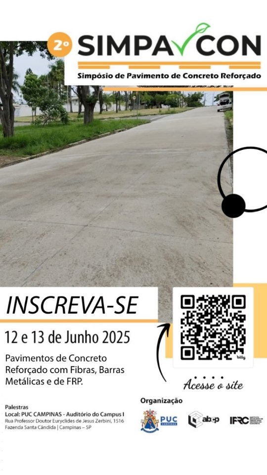 👷🏻Entidades e Referências do Setor apoiam 2º Simpósio de PAVIMENTO DE CONCRETO REFORÇADO...
Este segunda edição contempla um ciclo de temas para serem debatidos, novas metodologias e também a execução de trechos dos sistemas no local ao vivo!
Inscreva-se agora, Vagas Limitadas: https://www.sympla.com.br/evento/2-simpavcon-simposio-de-pavimento-de-concreto-reforcado/2926971
👉 Siga-nos nas redes sociais e fique por dentro do que há de mais inovador no mundo dos reforços de concreto 🌍 www.evengenharia.com.br | 📞19 3327-6020 | ✉ mac@evengenharia.com.br