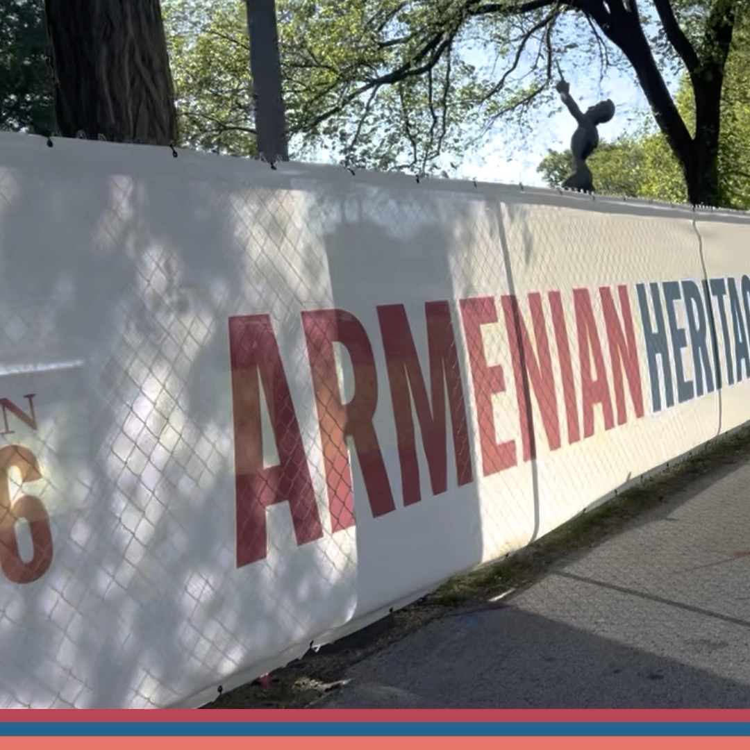 If you find yourself driving by the Young Meher statue, you’ll see that the site is now under construction. Surrounding the area is a temporary fence featuring a full banner with a powerful message of gratitude. The banner was designed by Matthew Bouloutian.
#armenianheritagewalk #armenianculture #armenianculturematters #philadelphiaarmenianheritage #youngMeherStatue #armenianheritage #artistsofphiladelphia #philadelphiaartmuseum #armenianheritagephilly #armenianpride #armenianhistory #statuesofphiladelphia #khorenderharootian #philadelphiaartswalk #artmuseumphiladelphia #philidelphiaparks, #philadelphiaparkway