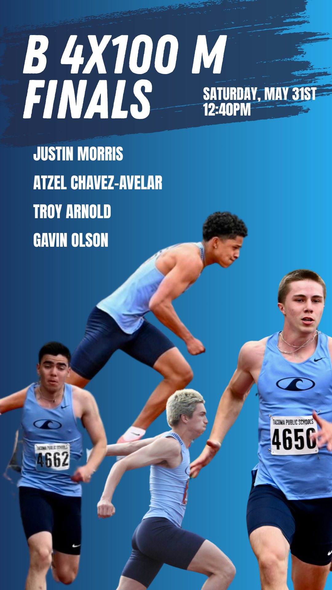 The Boys 4x100 proved they belonged and gained valuable experience. All juniors, they’ll be back next year!
6th place 42.95