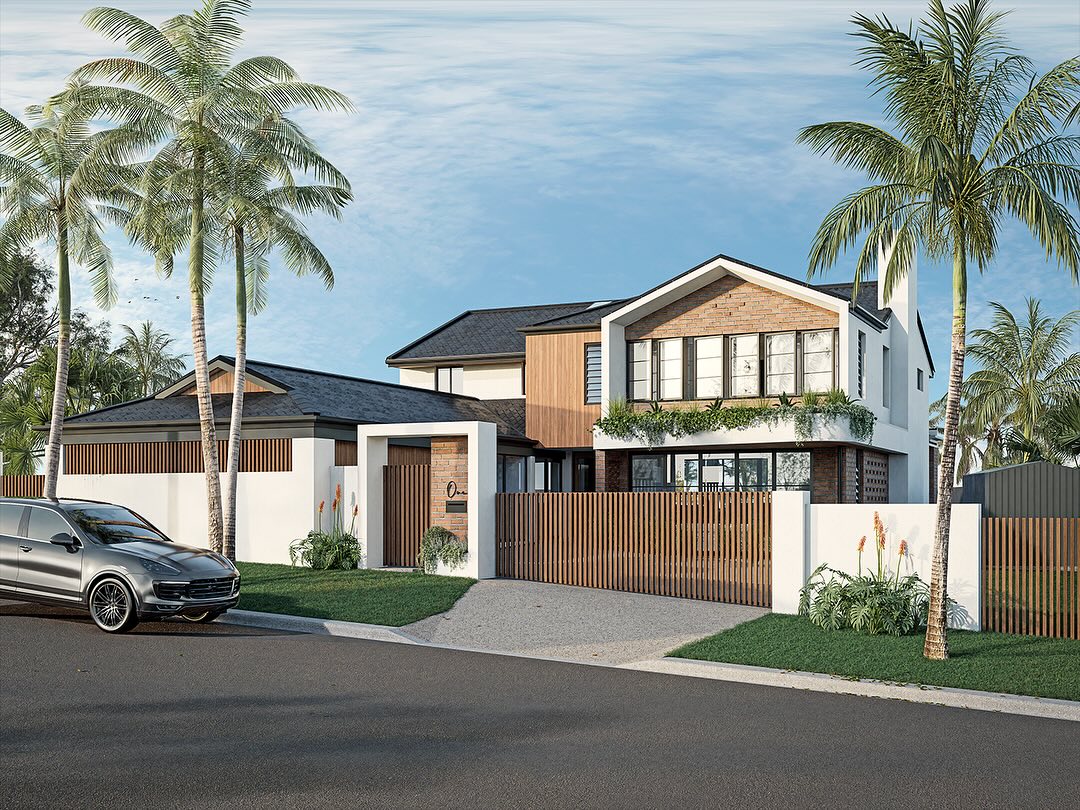 Our facade design transforms the kerb appeal of this property, with various renovations and additions to expand and modernise this family home.
Building out towards the street has provided extra floor area and allows reconfigurations within but also gave us the ability to add new geometry to the front of the house.
Curving white forms are contrasted by the rectangular brick proudwork and brick screens layer which together layer on sophistication and texture, softened by the use of timber cladding and soffits.
Passive solar design, a principle behind the building’s orientation, aspect, design of overhangs, glazing placements and primary materials offset the heat gain of dark roof, which completes the striking look.
A roof garden ands extra landscaping to the kerb appeal, when the front yard is kept out of view behind the security of the front fence, to preserve outdoor space for the kids to play.
Finally a sunken lounge room creates a dynamic interior, by providing subtle separation, and higher ceilings to the primary space, while retaining the open plan concept.
This month we met with the structural engineer who has verified our design is plausible, so it’s full steam ahead now.
Interior design is now underway by @4drenovations
Visualisation Graphics by @mzstudio.arch