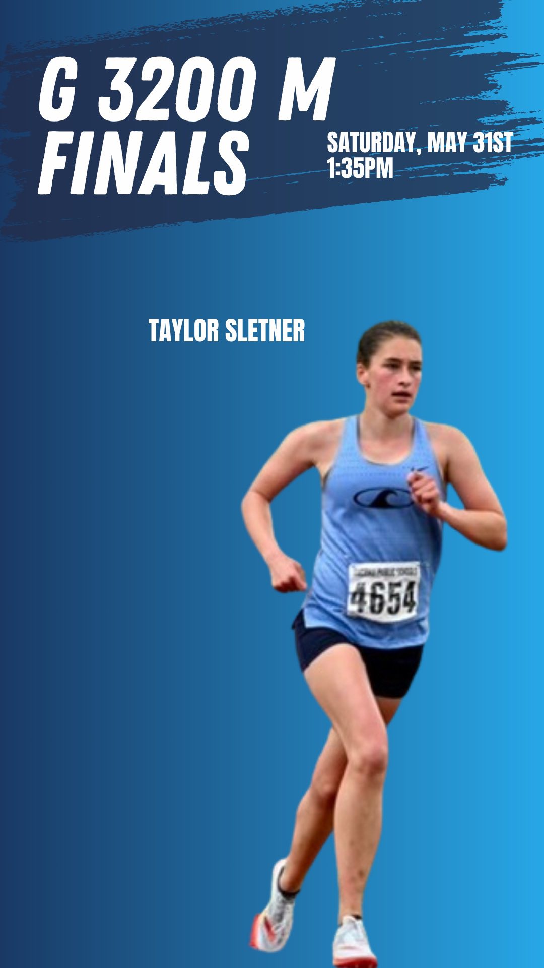 Taylor Sletner finishes her career as a Tide with a 4th place finish in the girls 3200.
She has left a massive mark on this program and we are so excited for the next step in Taylor’s running journey! 🌊🌊🌊
4th place 10:51.08