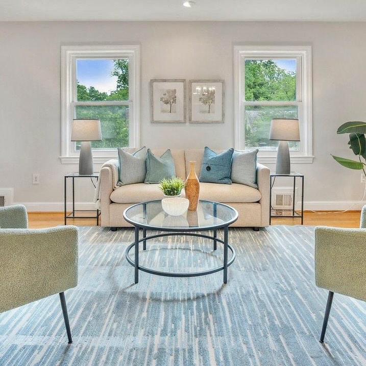 Love how the colors inside highlight the views outside! #vacantstaging #compassdmv #stagedtosell #marylandrealestate