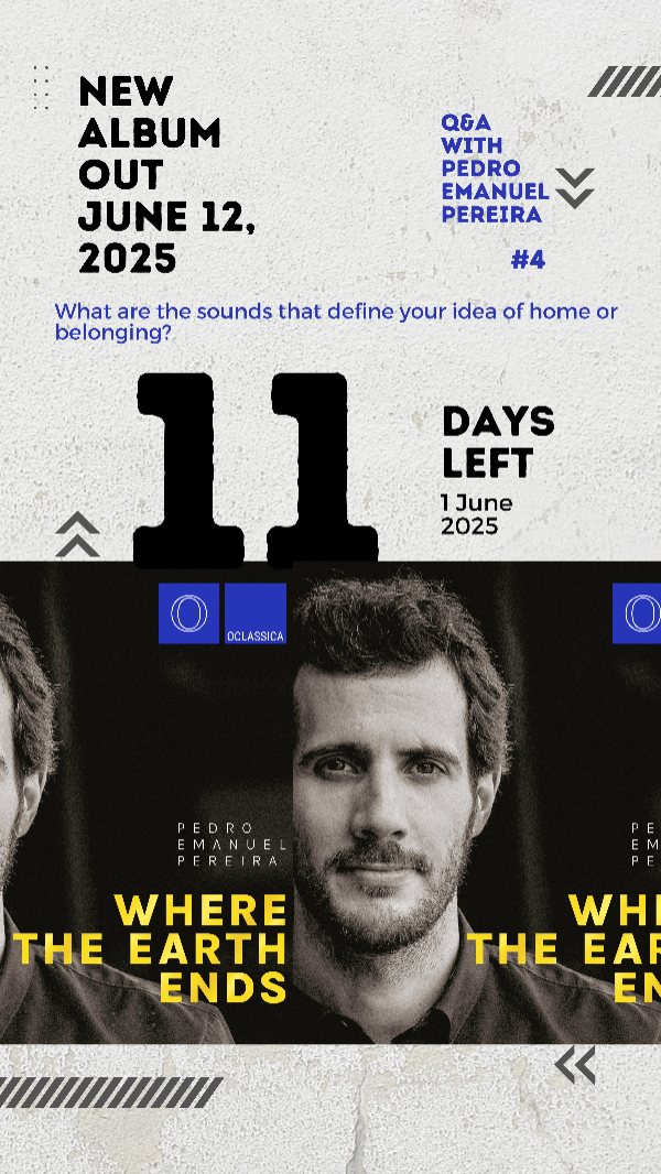 Q&A with Pedro Emanuel Pereira #6
11 days until “Where the Earth Ends”
New album out June 12, 2025, in immersive Dolby Atmos, exclusively on @oclassica.
Q: What are the sounds that define your idea of home or belonging?
In this video, you can hear church bells in the background — I was in Porto when we filmed it.
The opening of Where the Earth Ends includes bell sounds as a way to create space and set the mood. Bells have always fascinated me — and many composers have used them to evoke memory, distance, or a connection to place.
Let me know in the comments what sounds bring you back to something familiar.
Photo & video: @ar.de.mar
Label: @oclassica
Sound Engineer: @heldercosta.hcm
Production: @percos.music
#WhereTheEarthEnds #PedroEmanuelPereira #DolbyAtmos #Oclassica #QandAwithPedro #ClassicalMusic #ContemporaryClassical #ModernClassical #PortugueseMusic #NewMusic2025 #ComposersOfInstagram #SoundOfPlace #BellsInMusic #CountdownToRelease