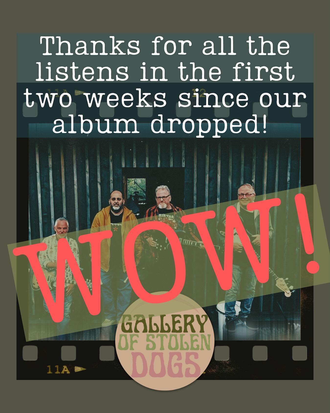 You folks are incredible. Thanks for all the listens, saves, shares, and recommendations! We’re proud of our music. But it’s great to see it being received well! #galleryofstolendogs #altrock #newmusic #scottishindiemusic #neopsychedelicrock