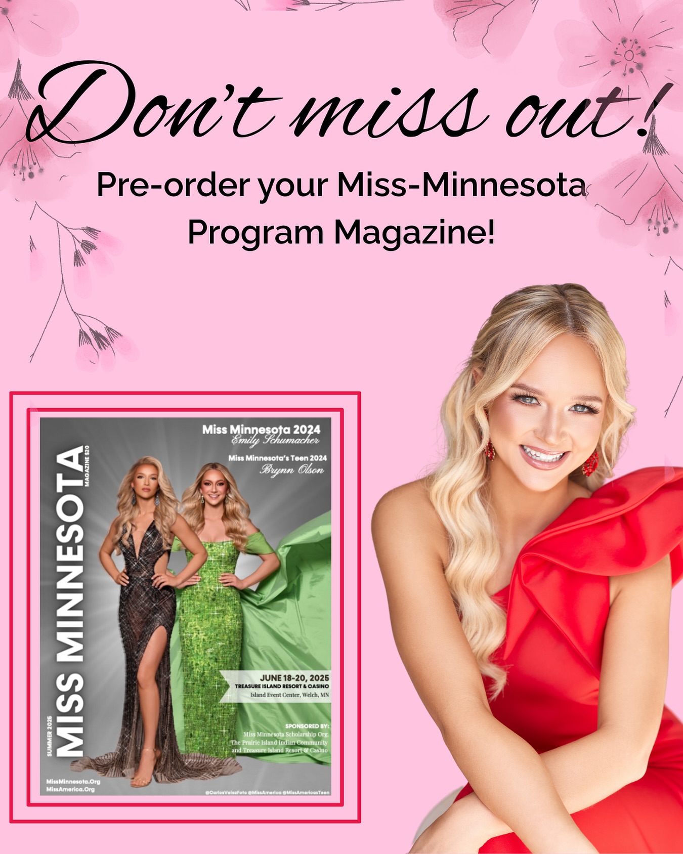 I’m so excited to be a 2025 Miss Minnesota’s Teen contestant & the official Miss Minnesota Program Magazine is now available for presale! ✨
This special magazine will feature this year’s incredible class of Miss and Teen contestants (including me!) and serves as a keepsake you’ll cherish for years to come. 💖
It also helps support the Miss Minnesota Scholarship Program, so by ordering, you’re supporting all of us chasing big dreams on and off the stage.
📆 Pre-order by June 5, 2025 to be part of this amazing memory!
📖 Order here: https://form.jotform.com/241375517588164
#gratefulhearts #grateful #missminnesotas #wearelegacy #gratitude #mentorship #gratefulmindset #attitudeofgratitude #thankfulness #empowerment #community #communityservice #positivity #mindset #inspire