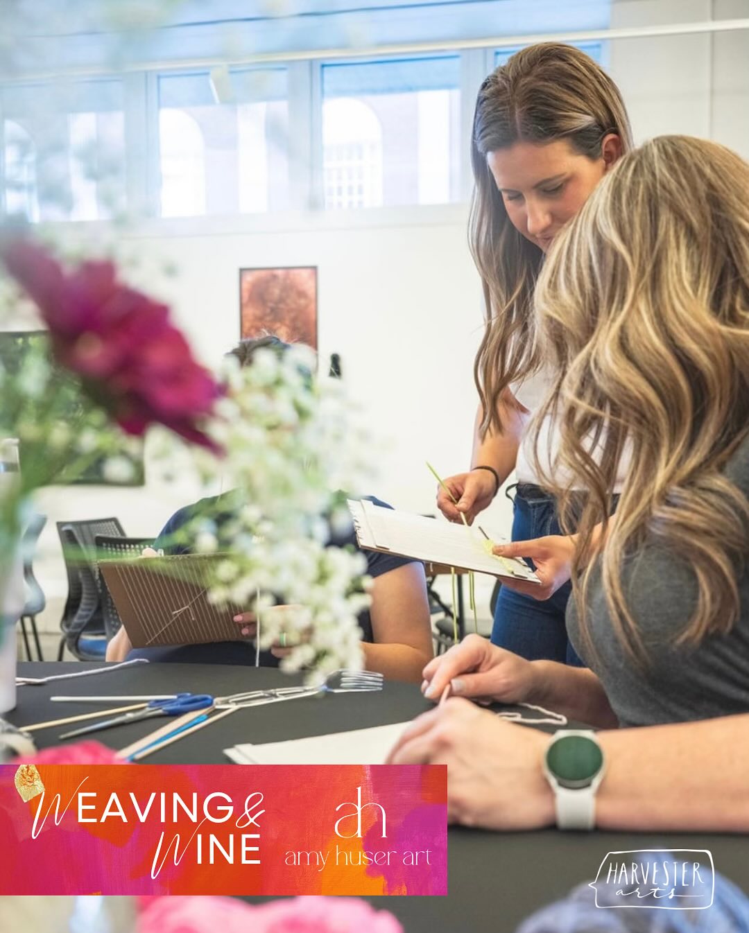 Our May Weaving & Wine night was so much fun last week at @harvesterarts! I look forward to hosting more😊 But for now, just enjoying the summer and focusing on studio time 🧡✨ If you’d like to do this with a small group, at your event, or as a work outting, you can always request to book a class on my website. I offer both weaving and paint-and-sip classes with all materials included. I love making my own art, but I also love helping others realize their creativity!
Thank you @emmettj.photo for photographing the weaving process!!