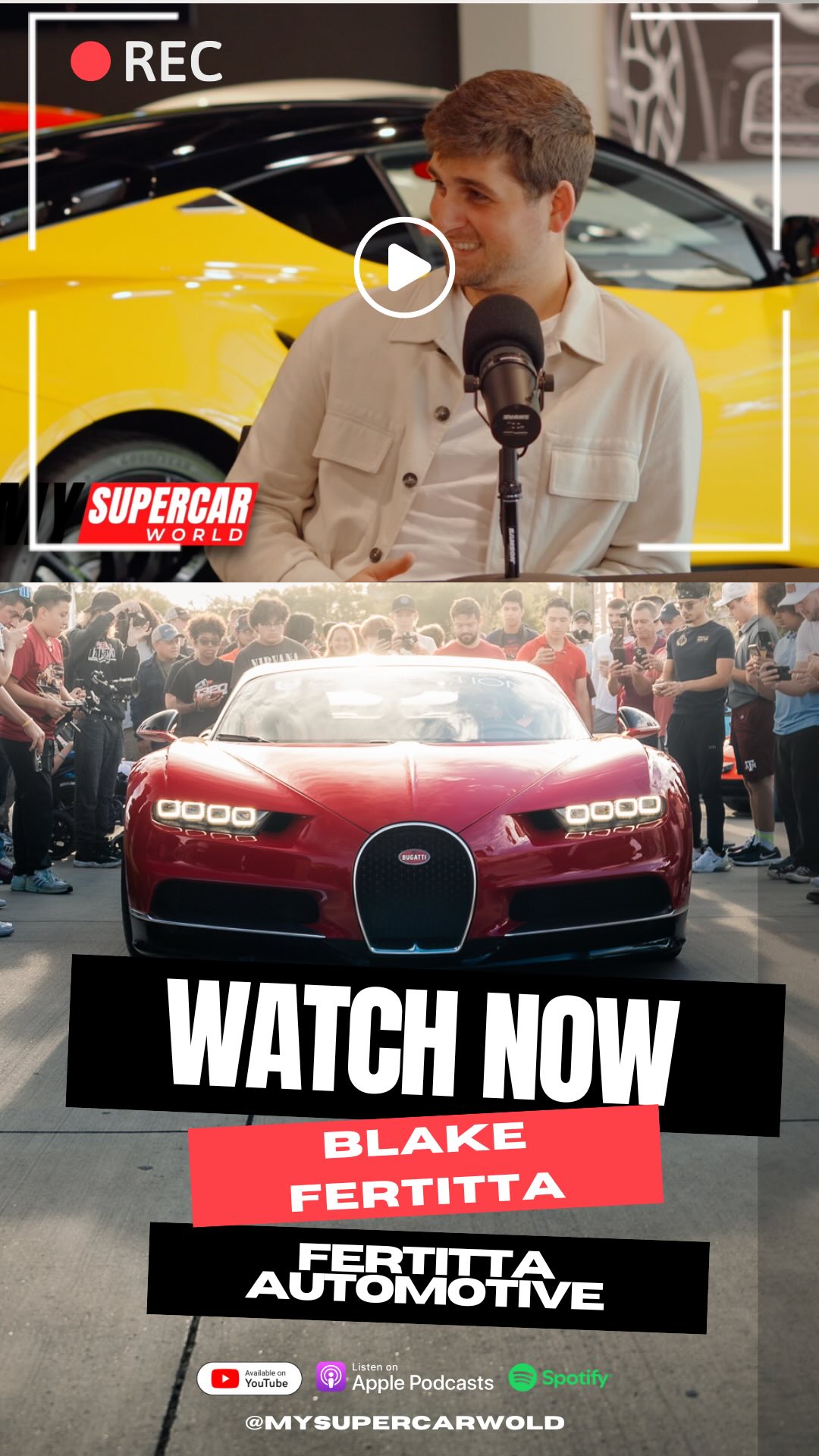 🚘 New Episode Alert! | My Supercar World
This week, we go beyond the showroom with Blake Fertitta, VP of Fertitta Automotive. From personal milestones like marriage and fatherhood to the global spotlight of his father’s historic diplomatic role—Blake opens up like never before. Plus, get an exclusive inside look at the family’s fast-growing automotive empire.
🎙️ Dropping this Thursday — don't miss it!
Subscribe & catch it wherever you get your podcasts:
🎧 Listen via Apple or Spodify
📺 Watch on YouTube
#FertittaAutomotive #FertittaChevrolet #PostOakMotorCars #HoustonCarScene #SupercarPodcast #Supercars #Podcast #Entrepreneur #AutomotiveIndustry #AutomotivePodcast #MySupercarWorld