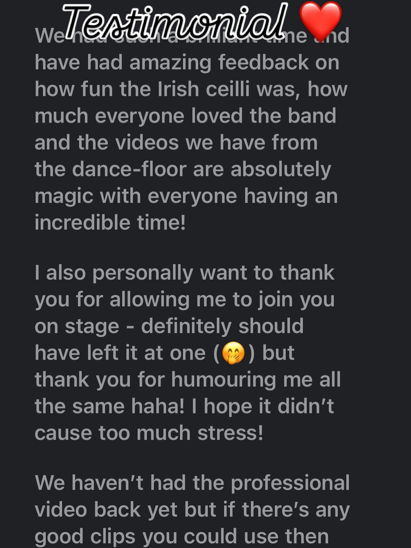 Thank you Louise and Dominic ❤️@tristanevansgtr @michaelleeuk @ro_barrett @alleyaviolin @martyndrabik
#weddingband #Irishmusic #irishtrad ##weddingentertainment #entertainmentindustry #livemusic #coverband #Irishweddingbanduk #functionband #rockcoversband #miraclecure_band #thescene #indiecoversband #ibanez #ibanezprestige #fishman #martinaudiolondon #voxampsuk #weddingbands #corporateevents #irishtrad #Irishmusic #turbosound #eventsplanner #ceilidh #ceilidhband #corporateeventplanner #corporateevents #myweddingsuppliers #folkweddingband #miraclecure_band