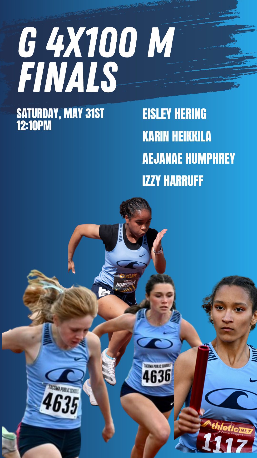 STATE CHAMPIONS 🏆🥇
Eisley Hering, Karin Heikkila, Aejanae Humphrey, and Izzy Harruff are your Girls 4x100 Champs!
And a fresh new school record!
🥇47.96