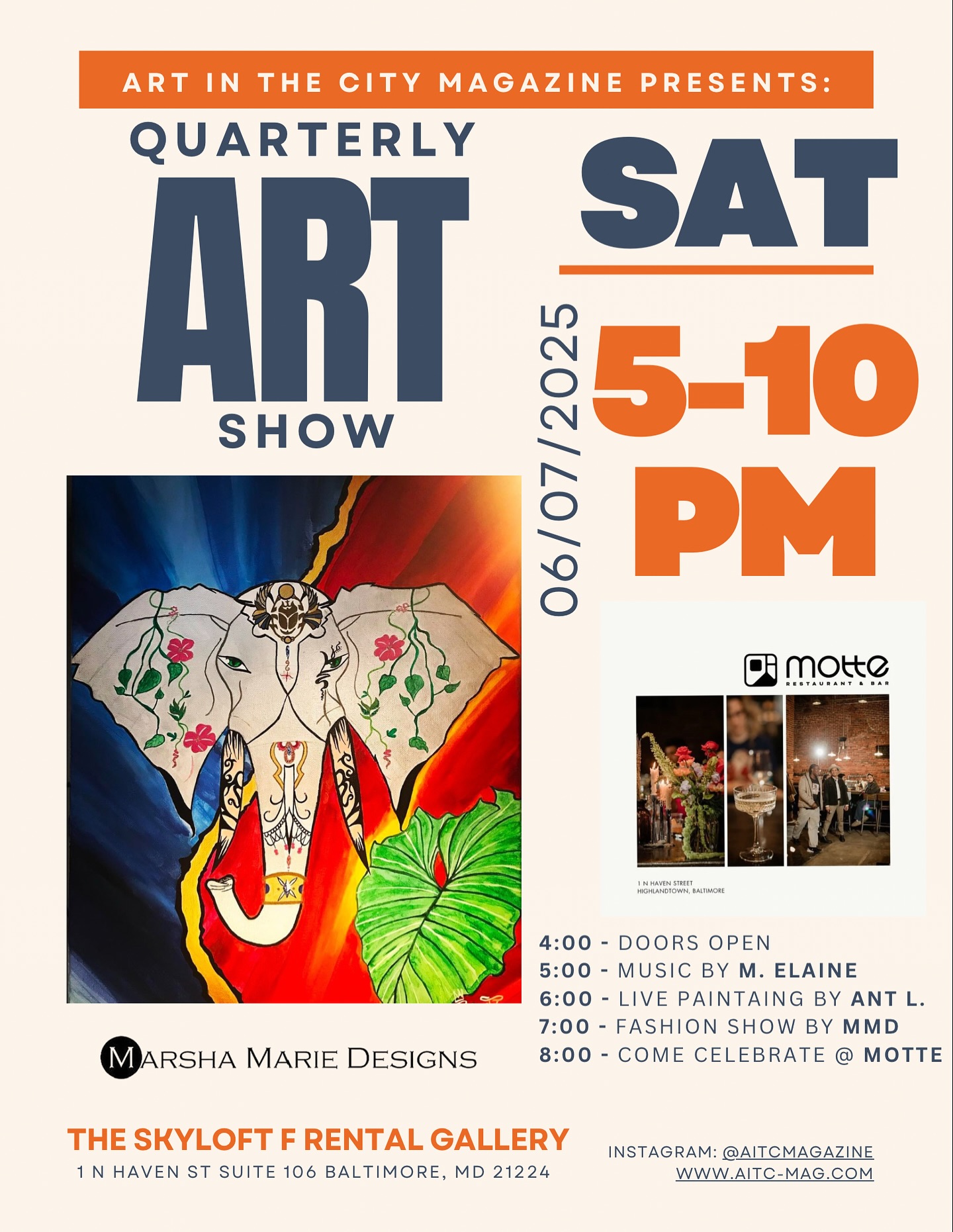 🖼️ Join us on June 7, 2025 for a night full of local artists, live music, curated bites, and bold fashion.
🖌️ Featuring work from local creators, vendors, + @artoflovegallery_
🎷 Live saxophonist vibes w/ M. Elaine
🍗 American & Korean BBQ by @motterestaurant
👗 Fashion show by @sheismarshamarie at 7PM
🎉 Afterparty at Motte (wristband required)
📍1 N Haven St Suite 106, Baltimore
🆓 Entry is FREE | Link in bio to RSVP.