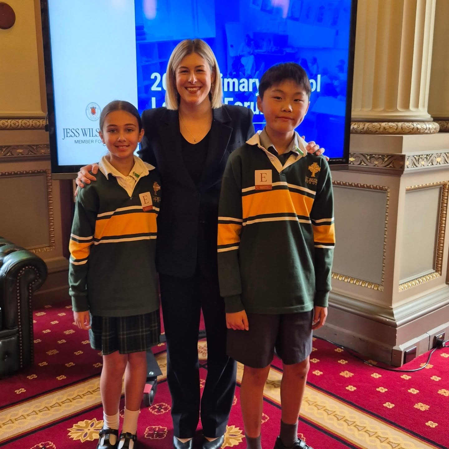 Our school captains represented the school brilliantly today at Parliament House. Both gave a speech about important issues (crime and cyberbullying) in front of our local member, Jess Wilson MP. Thank you Jess for the opportunity.