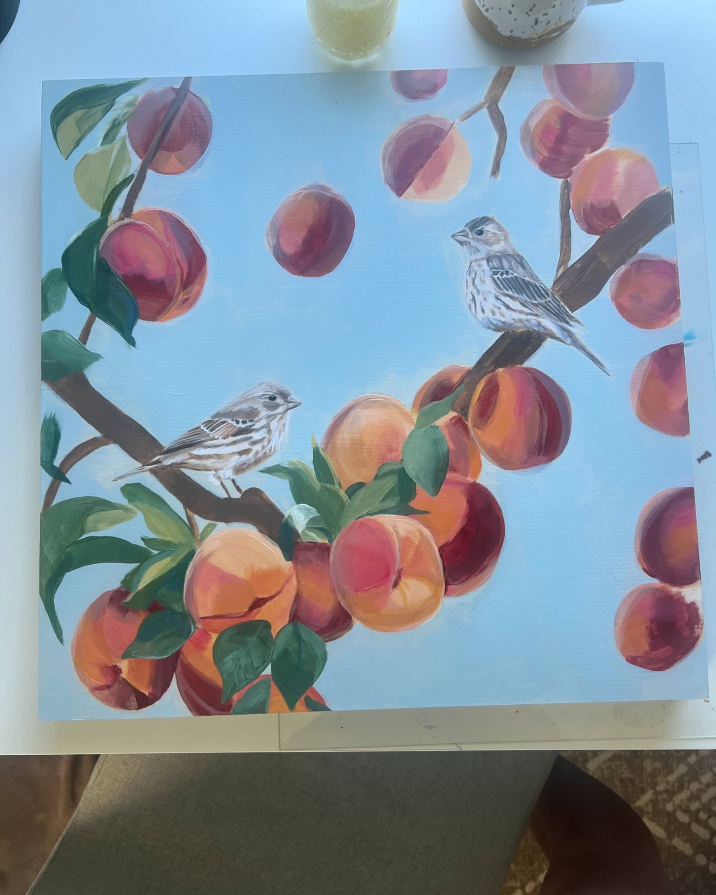 Update and work in progress share (these pics are of paintings in various stages of completion). Update: I will be displaying my work at the Alki Arts Fair in July as an emerging artist and could not be more excited. I’ve been painting almost non stop and wanted to share some works in progress I’m excited about as well as my new “easel wall” that I’ve been dreaming about for a long time that is now complete 😊. Lots of gratitude and enjoyment of the daily journey right now 💗