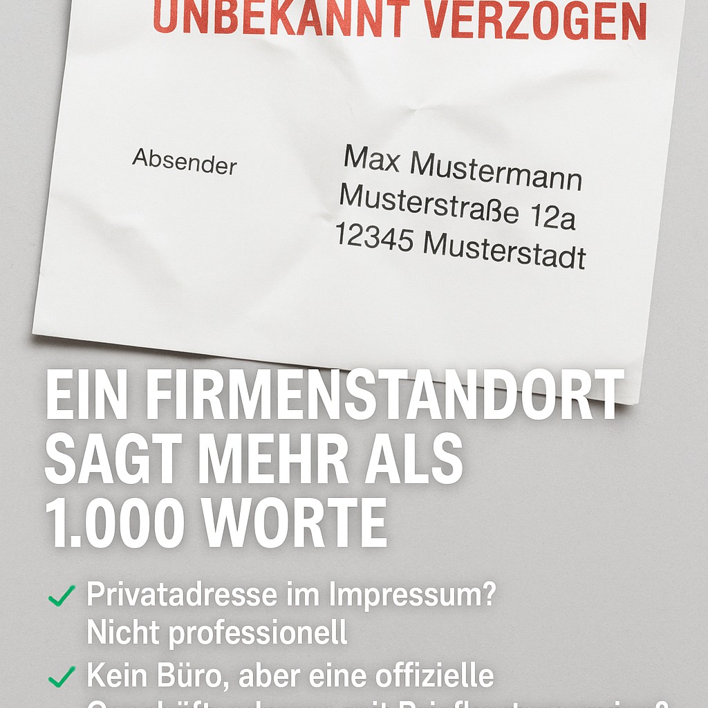 Problem – Impressum auf Privatadresse?
Du willst seriös auftreten, aber nicht deine Privatadresse preisgeben?
Dann brauchst du keine neue Wohnung – sondern eine virtuelle Geschäftsadresse!
✅ Rechtssicher fürs Impressum
✅ Seriöse Adresse in NRW
✅ Postannahme & Weiterleitung
👉 Jetzt zum Einführungspreis starten:
www.ochoisten.de/virtualoffice
Du willst seriös auftreten, aber nicht deine Privatadresse preisgeben?
Dann brauchst du keine neue Wohnung – sondern eine virtuelle Geschäftsadresse!
✅ Rechtssicher fürs Impressum
✅ Seriöse Adresse in NRW
✅ Postannahme & Weiterleitung
👉 Jetzt zum Einführungspreis starten:
www.ochoisten.de/virtualoffice
Screenreader-Unterstützung aktivieren
Drücken Sie zum Aktivieren des Screenreaders Strg+Alt+Z. Informationen zu Tastaturkürzeln erhalten Sie, indem Sie Strg+Schrägstrich drücken.