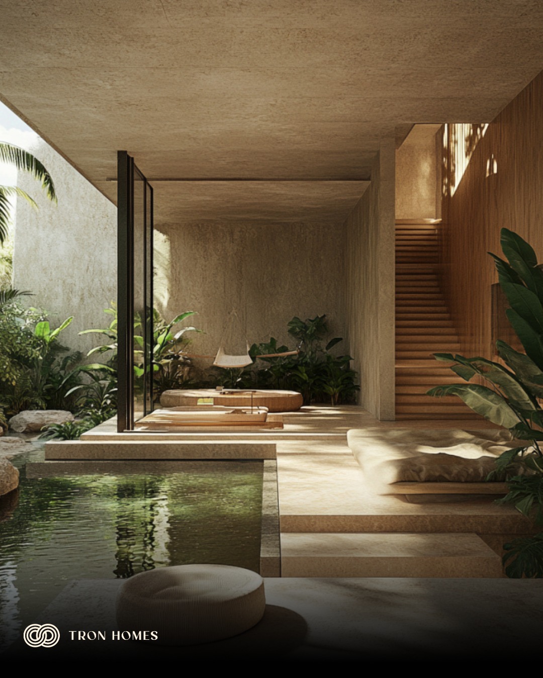This is our vision for a future home where nature isn’t just outside the window, it’s part of the room itself.
This concept integrates biophilic design at the architectural level:
• Passive cooling through water bodies and thermal mass
• Seamless indoor-outdoor transitions with full-height sliding systems
• Natural stone flooring
• Exposed lime-plastered ceilings and walls for breathability
• Built-in planters and landscape zones that shape the air and light
This is more than aesthetics; it is systems working together to create a template for sustainable, earthy living.
It’s where more and more people are headed. It's the future of living.
Intrigued enough to try this out in your home? Our number is 7070708331. Ping us anytime.
#TronHomes #FutureOfArchitecture #BiophilicDesign #ClimateResponsive #NatureIntegratedLiving #DesignForWellbeing #SustainableLuxury #architecturedesign