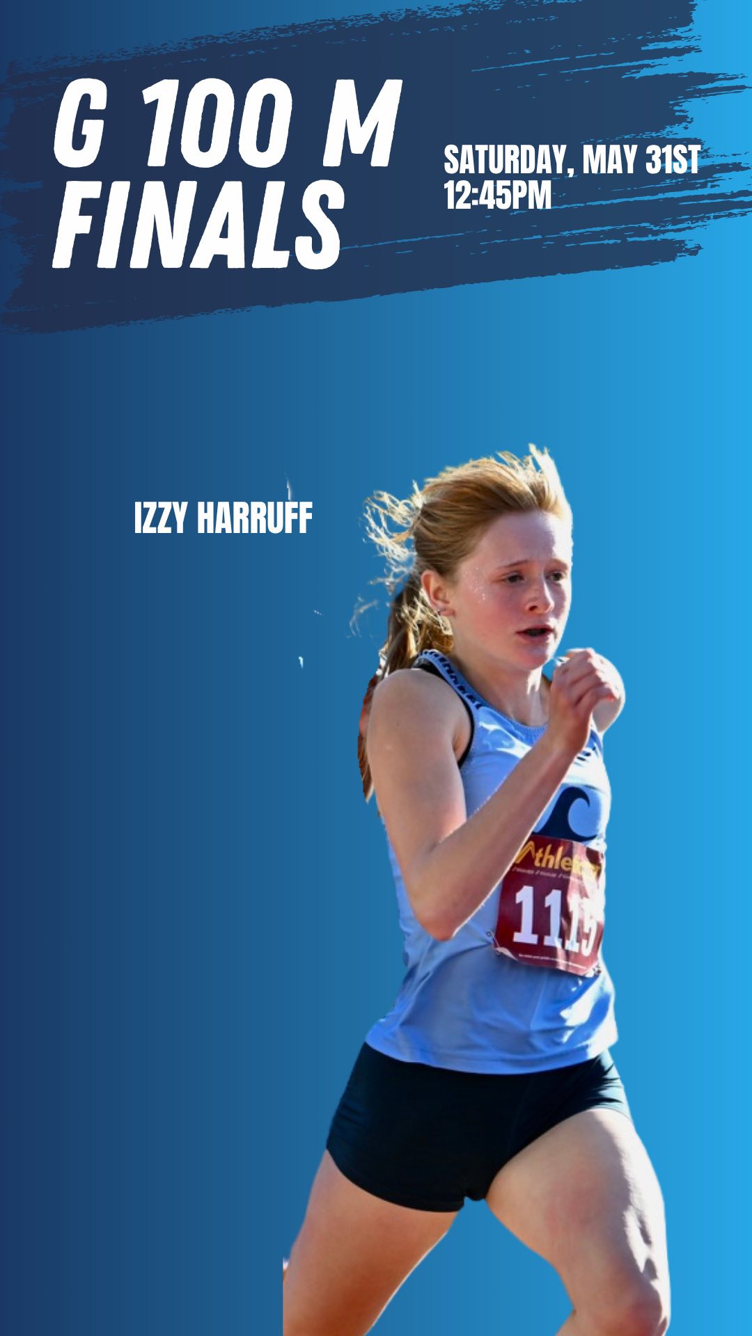 Izzy Harruff runs tough in the Final of the Girls 100 meters to grab a 7th place!