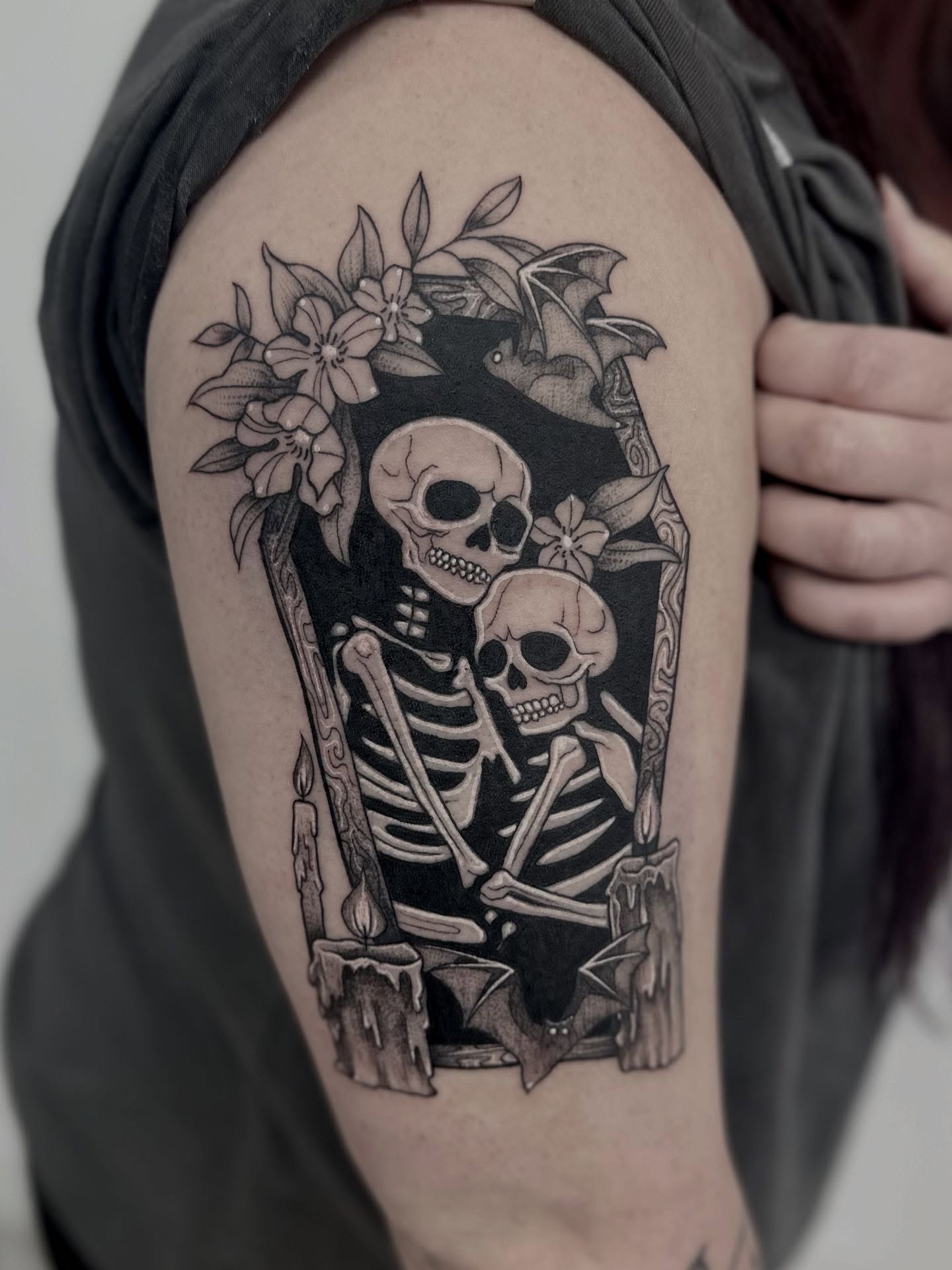 Done this past week by Aly, who has open June 20,21 and the 25th-28th. Go to newrivertattoo.com to book a free consult with her!